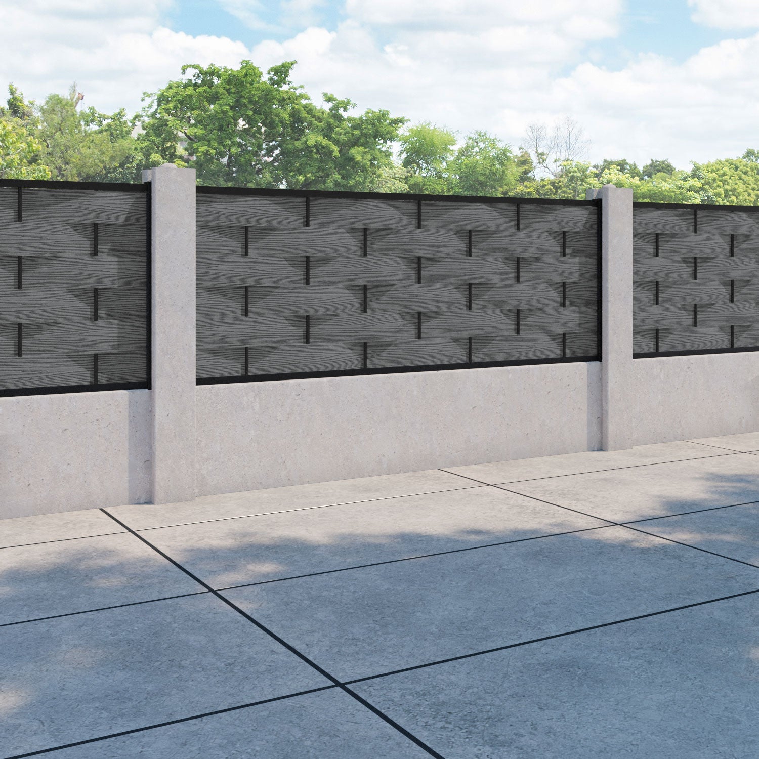 Ripple Fence Panel - Mid Grey - for existing concrete posts