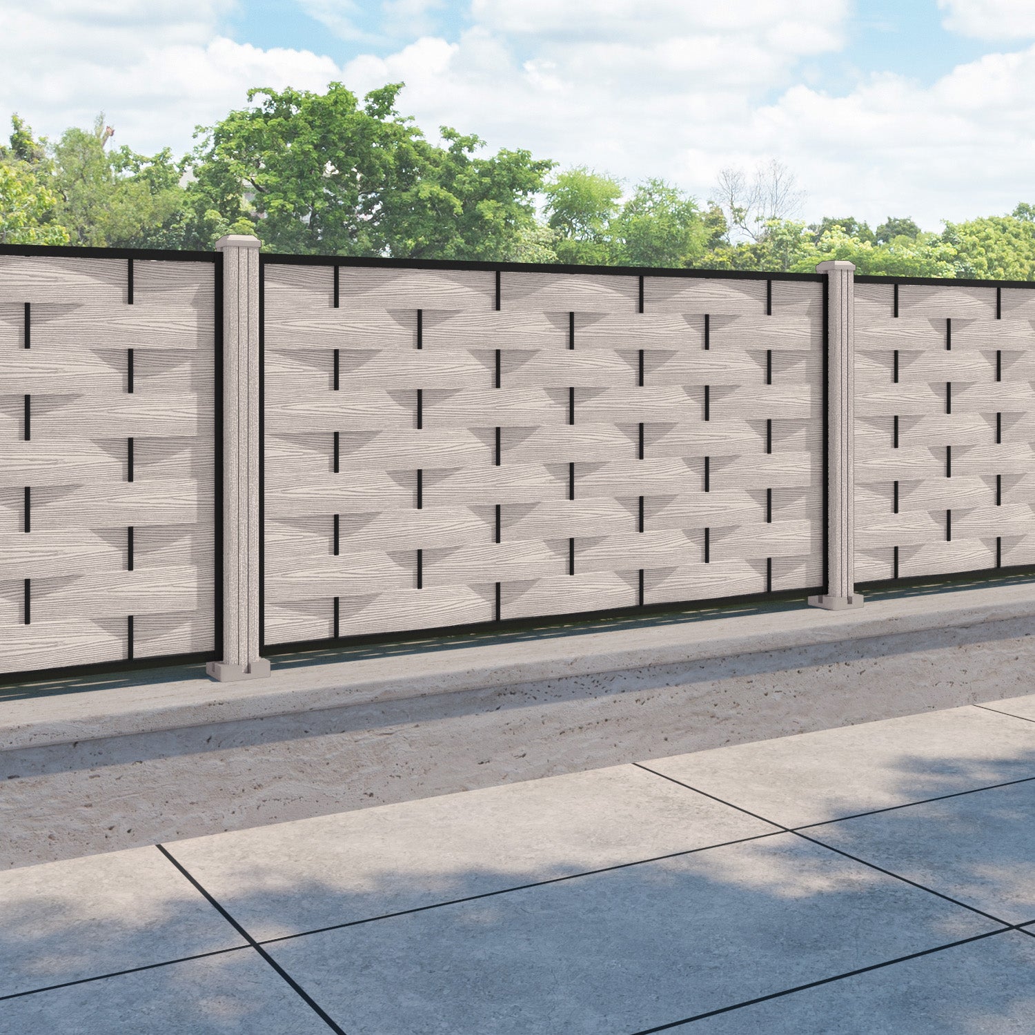 Ripple Fence Panel - Mid Stone - with our composite posts