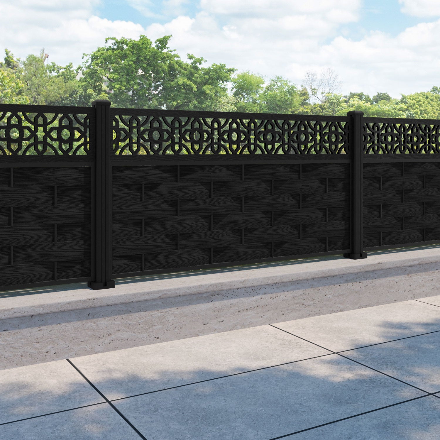 Ripple Nabila Fence Panel - Black - with our aluminium posts