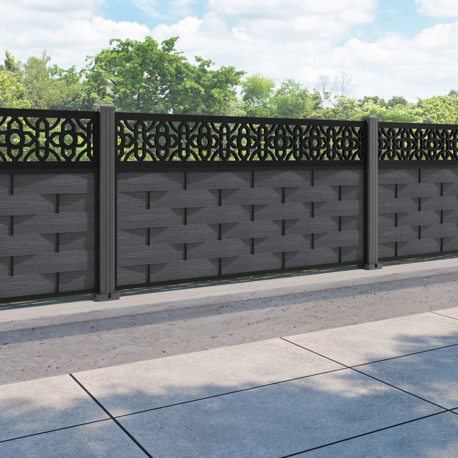 Ripple Nabila Fence Panel - Dark Grey - with our aluminium posts