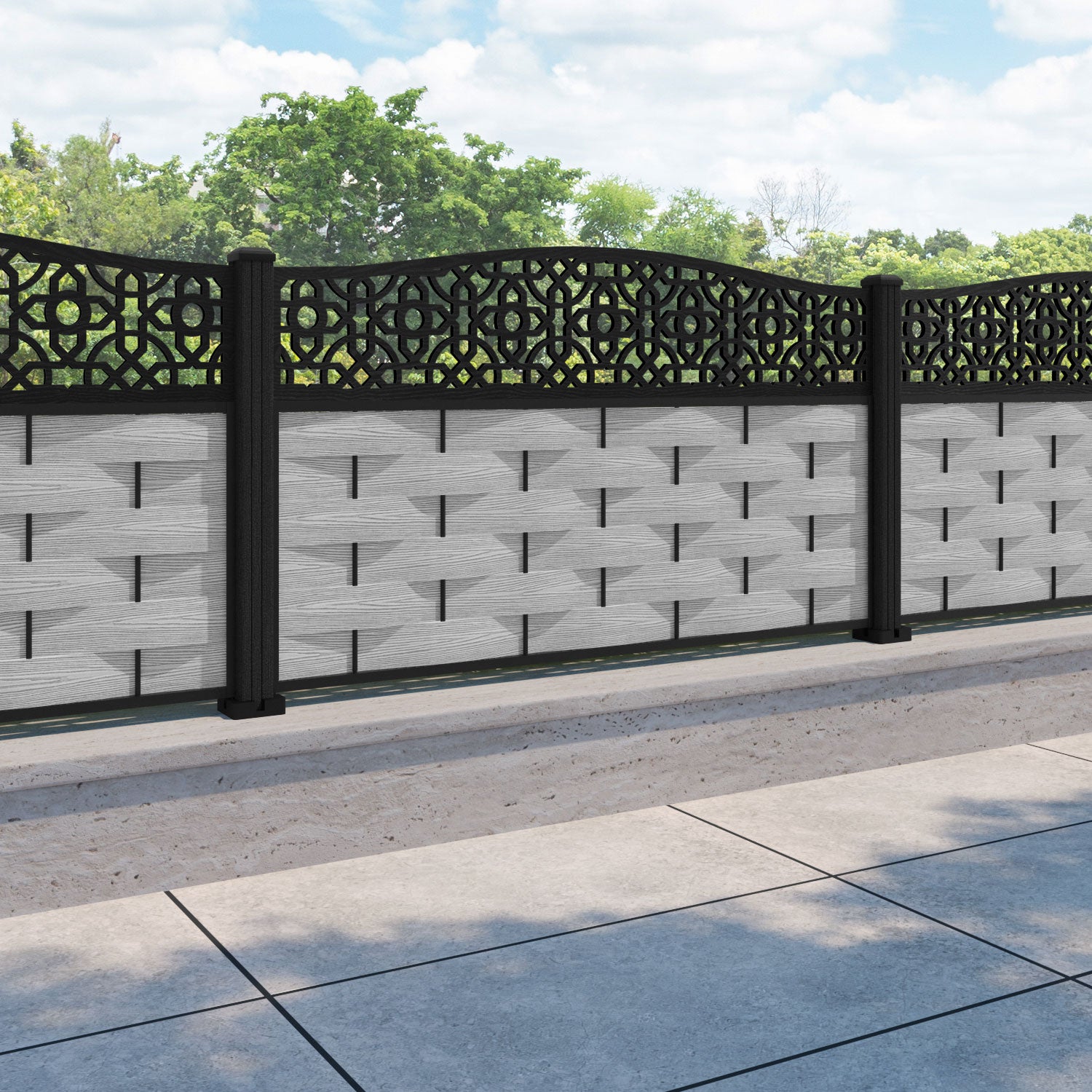 Ripple Nabila Curved Top Fence Panel - Light Grey - with our composite posts