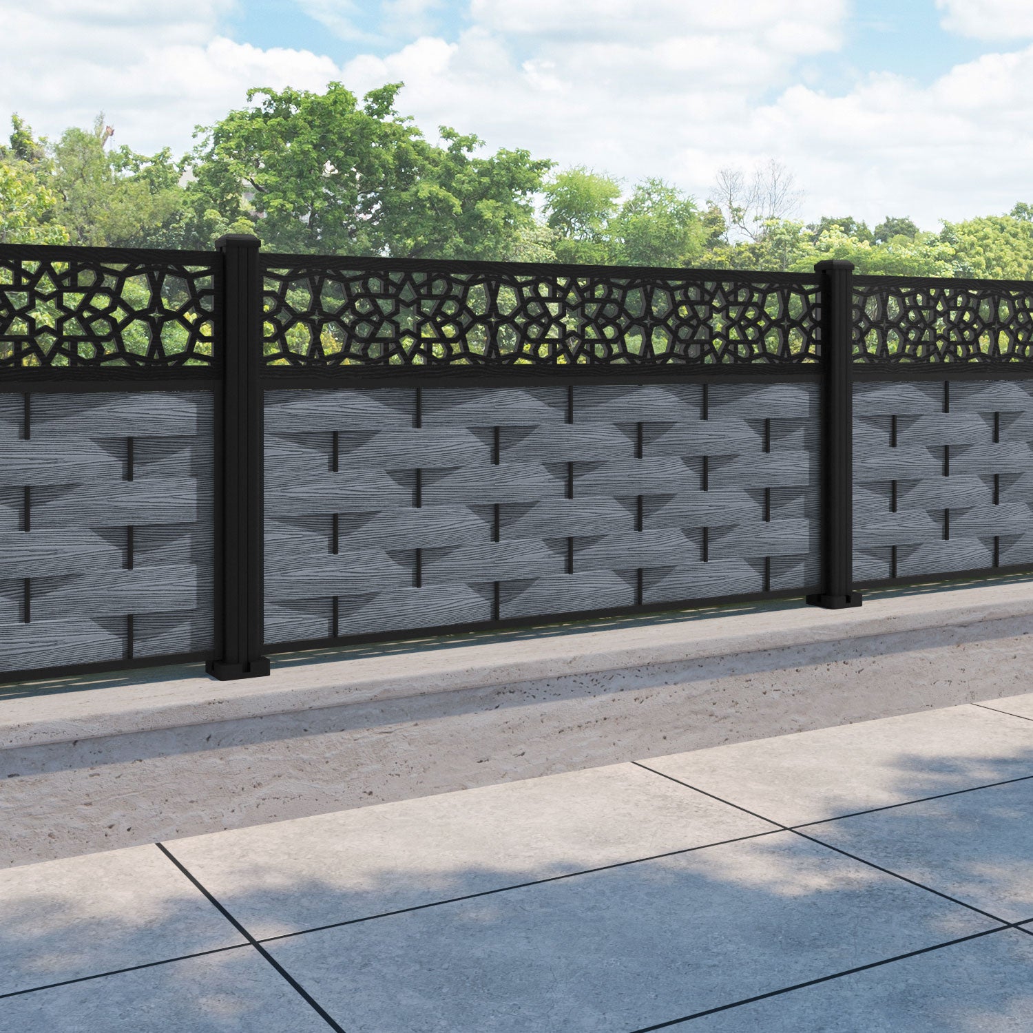 Ripple Nazira Fence Panel - Anthracite - with our aluminium posts