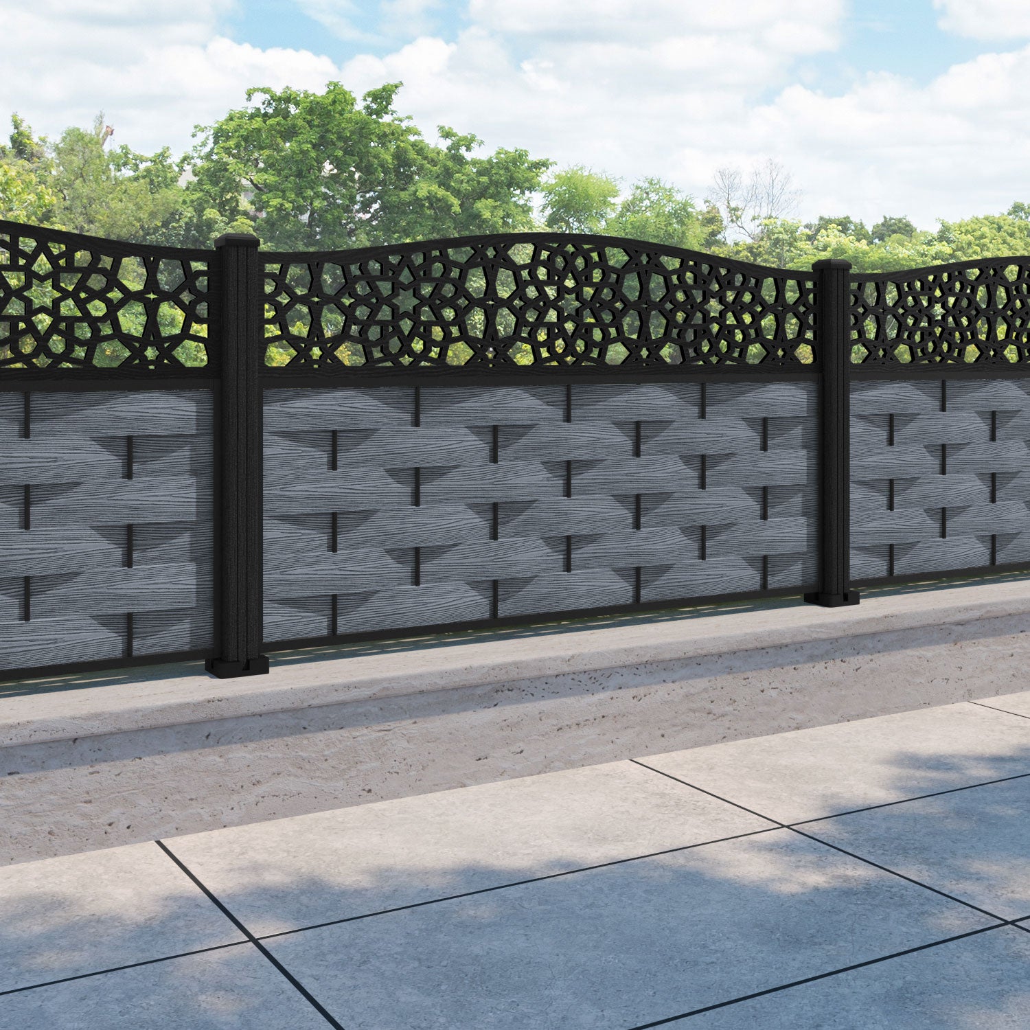 Ripple Nazira Curved Top Fence Panel - Anthracite - with our composite posts