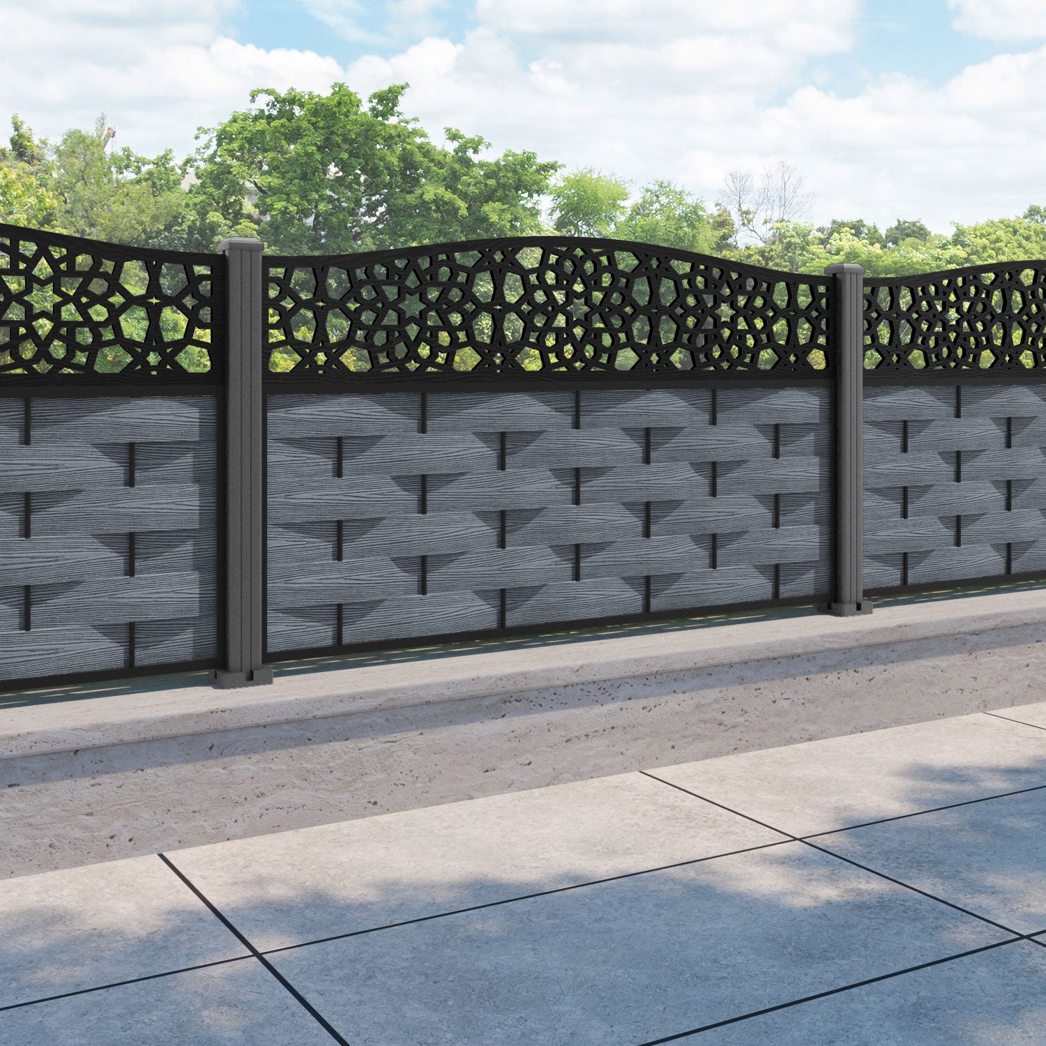 Ripple Nazira Curved Top Fence Panel - Anthracite - with our aluminium posts