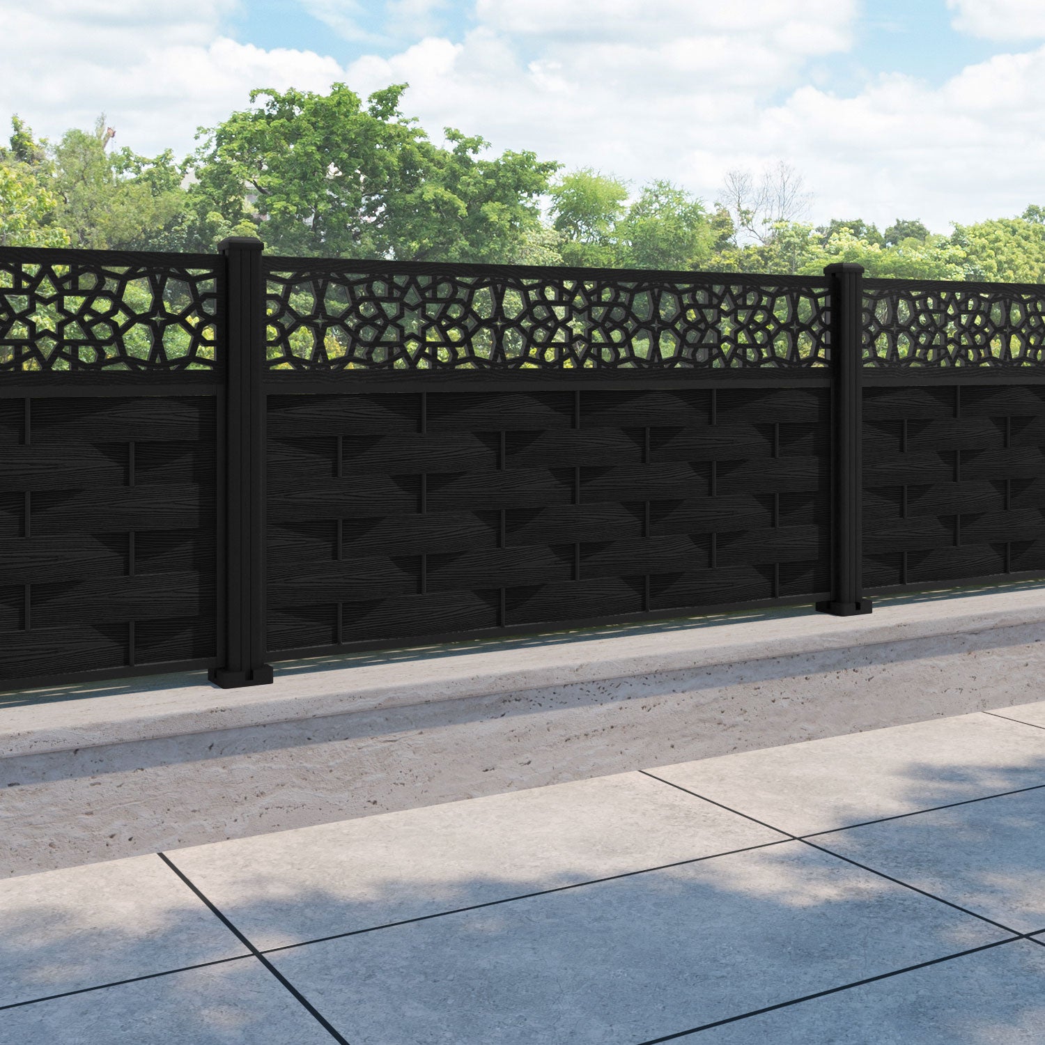Ripple Nazira Fence Panel - Black - with our aluminium posts