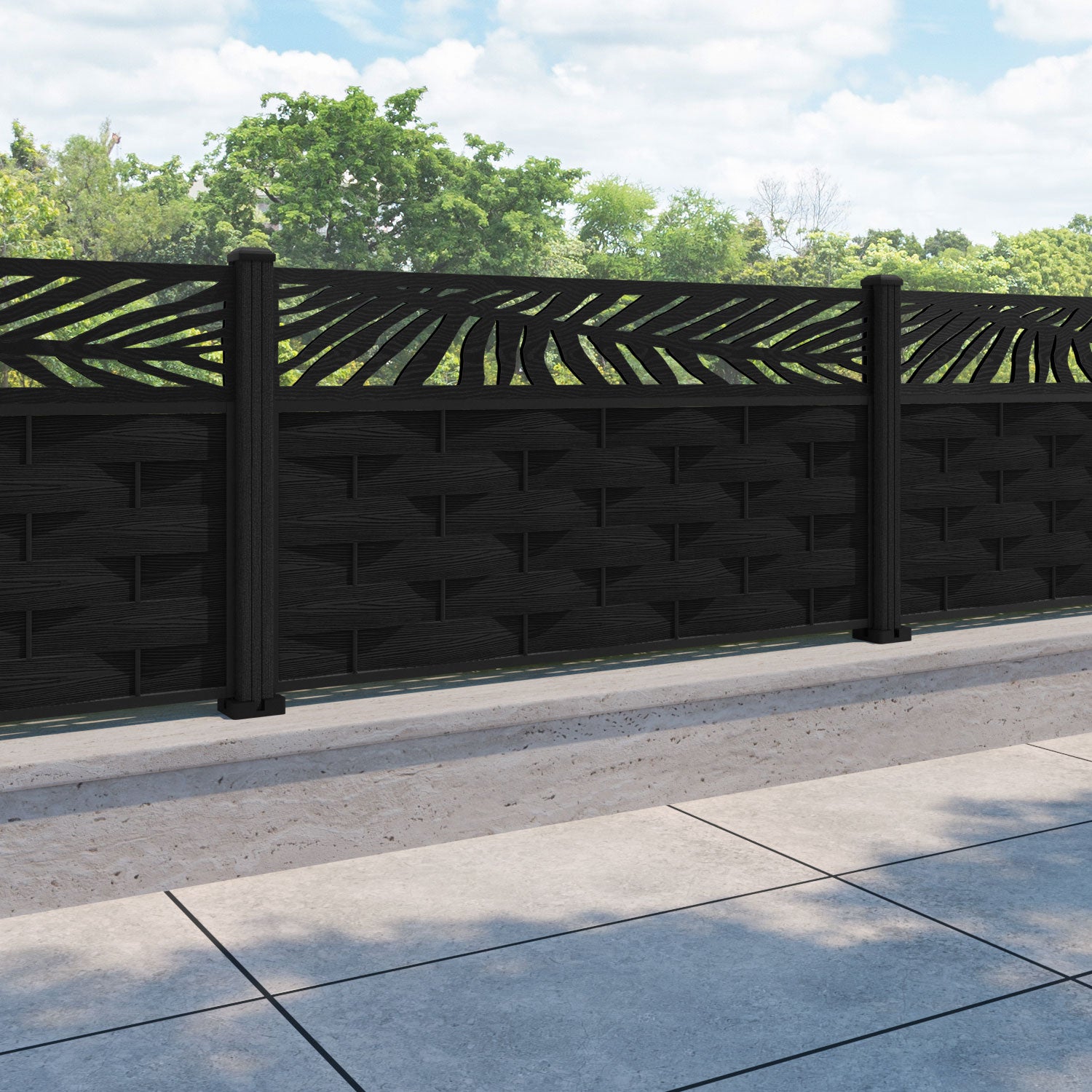 Ripple Palm Fence Panel - Black - with our composite posts