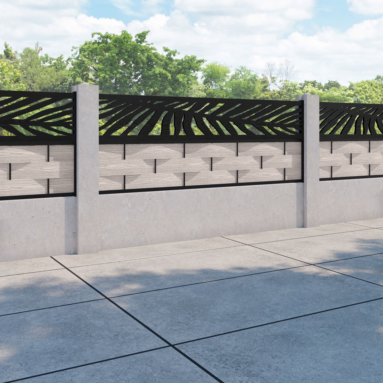 Ripple Palm Fence Panel - Mid Stone - for existing concrete posts