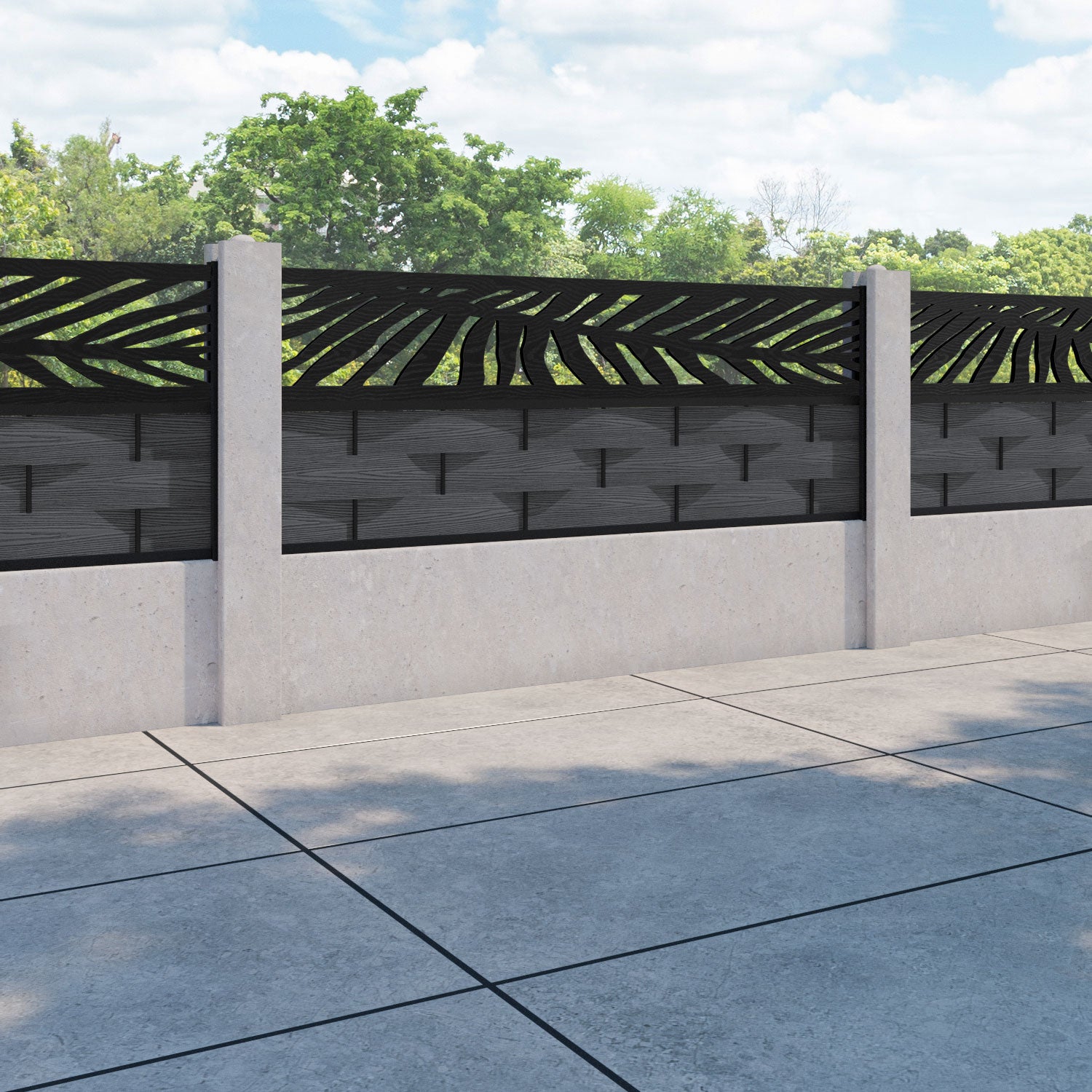 Ripple Palm Fence Panel - Dark Grey - for existing concrete posts