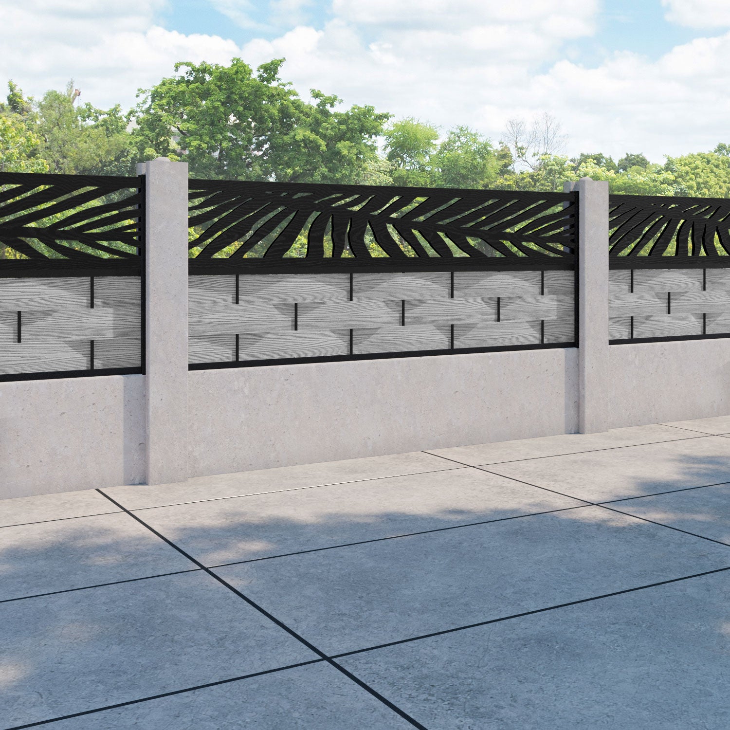 Ripple Palm Fence Panel - Light Grey - for existing concrete posts