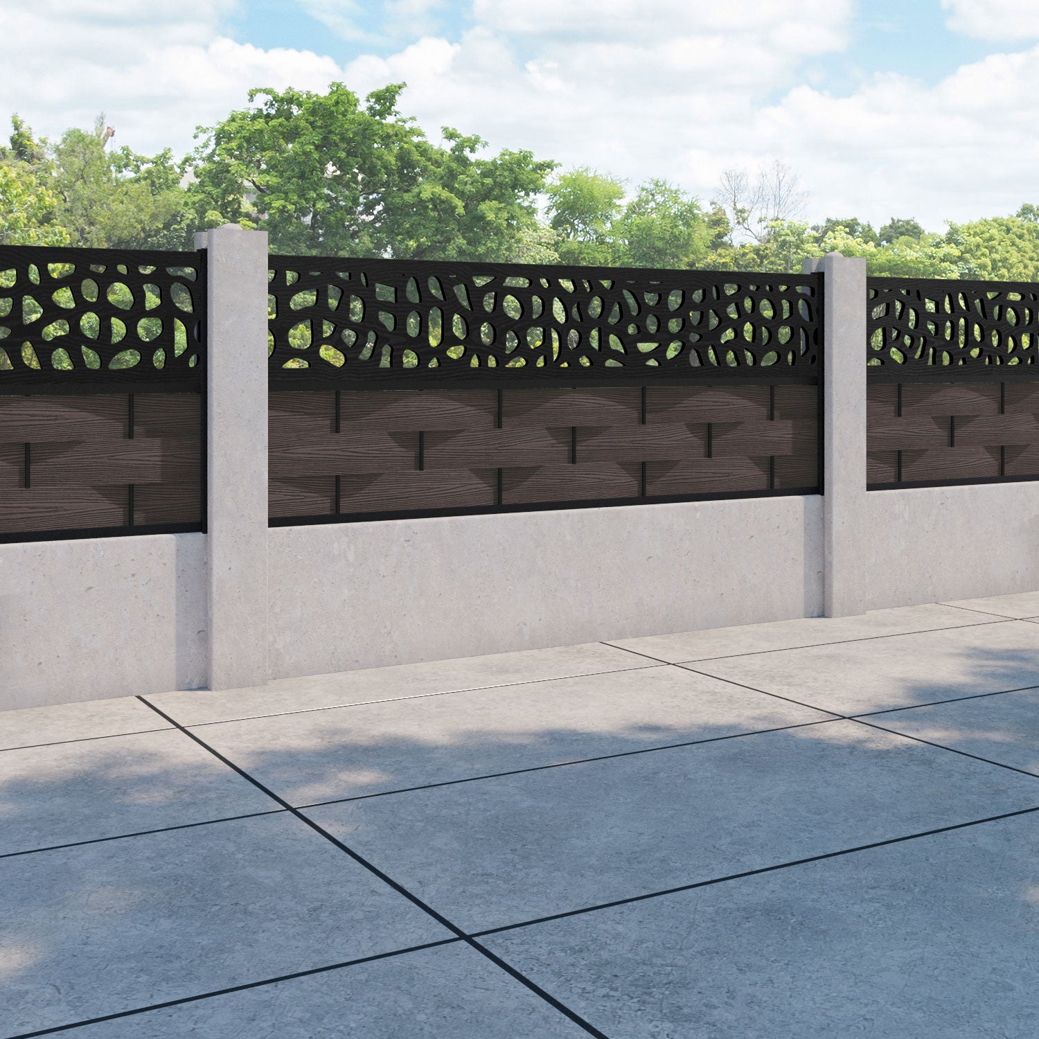 Ripple Pebble Fence Panel - Mid Brown - for existing concrete posts