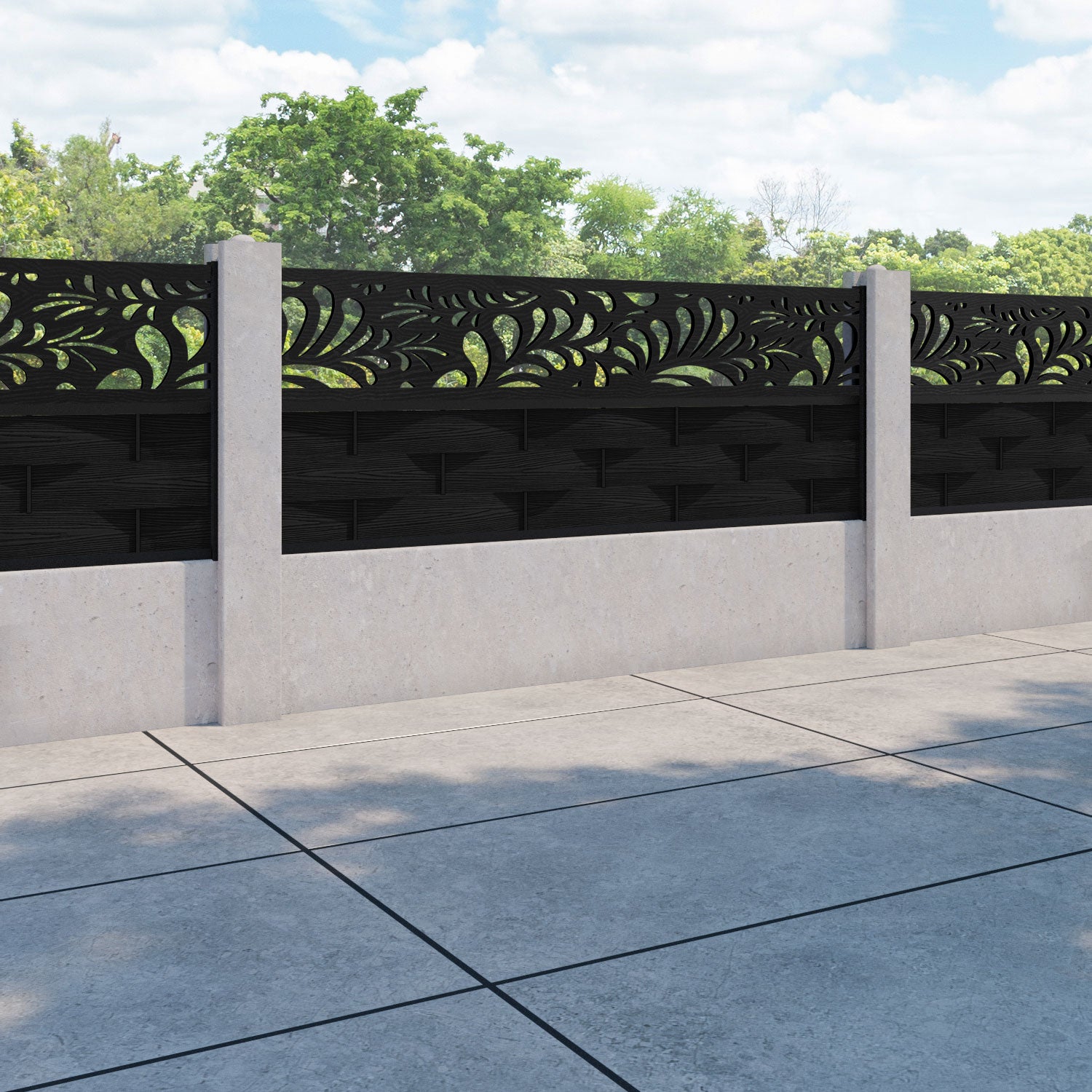 Ripple Petal Fence Panel - Black - for existing concrete posts