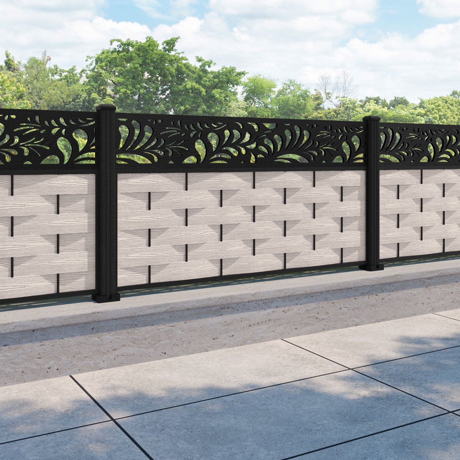 Ripple Petal Fence Panel - Mid Stone - with our composite posts