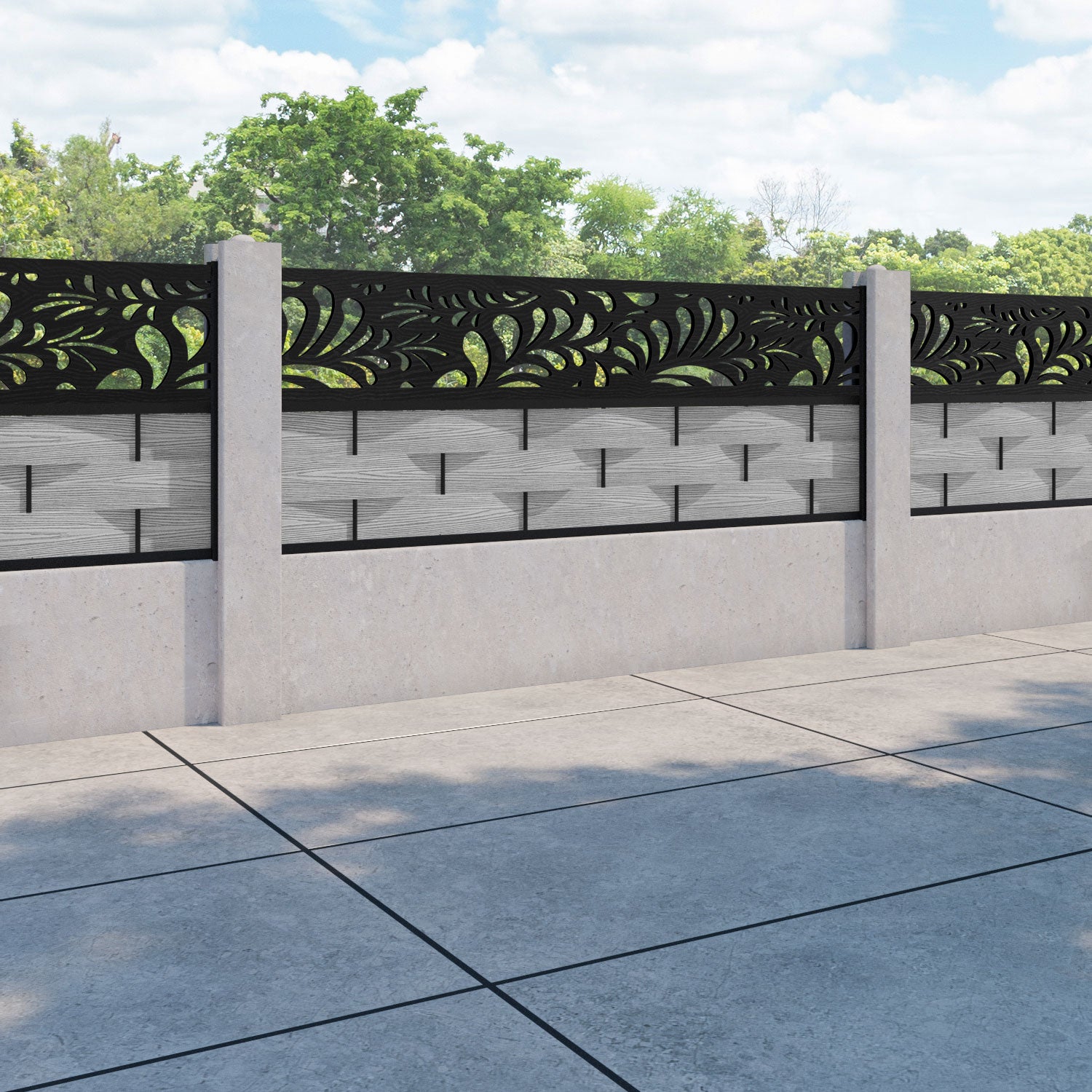 Ripple Petal Fence Panel - Light Grey - for existing concrete posts
