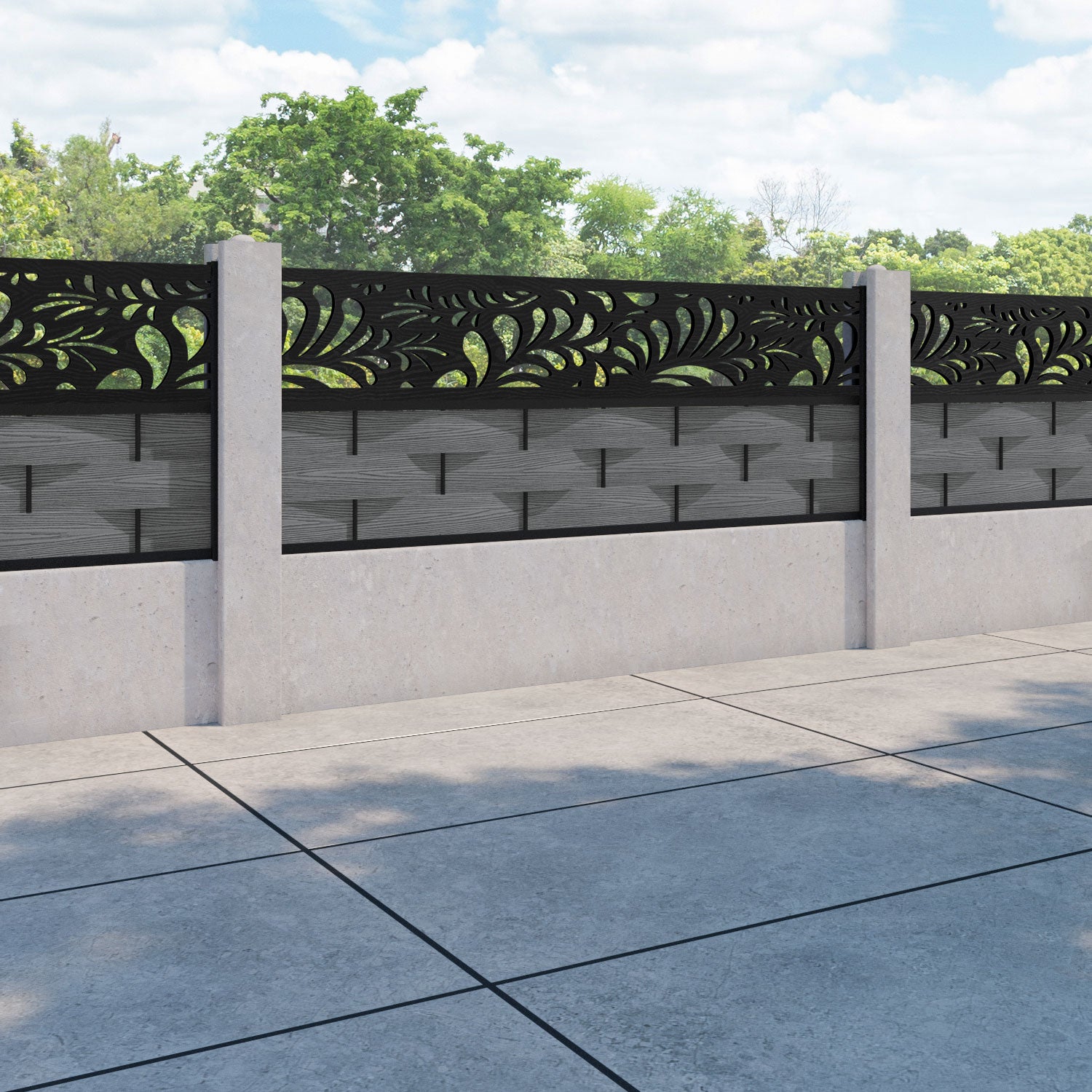 Ripple Petal Fence Panel - Mid Grey - for existing concrete posts