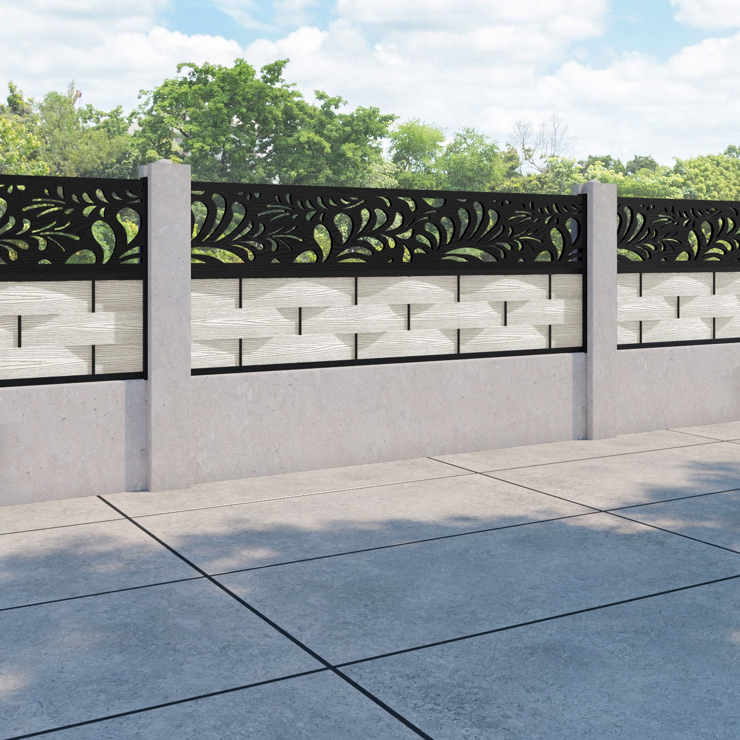 Ripple Petal Fence Panel - Light Stone - for existing concrete posts