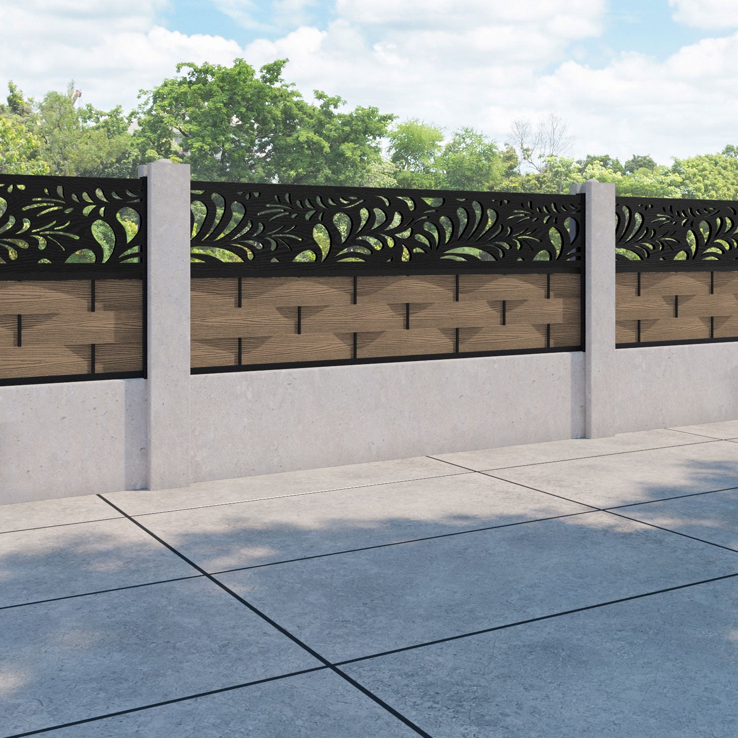 Ripple Petal Fence Panel - Teak - for existing concrete posts