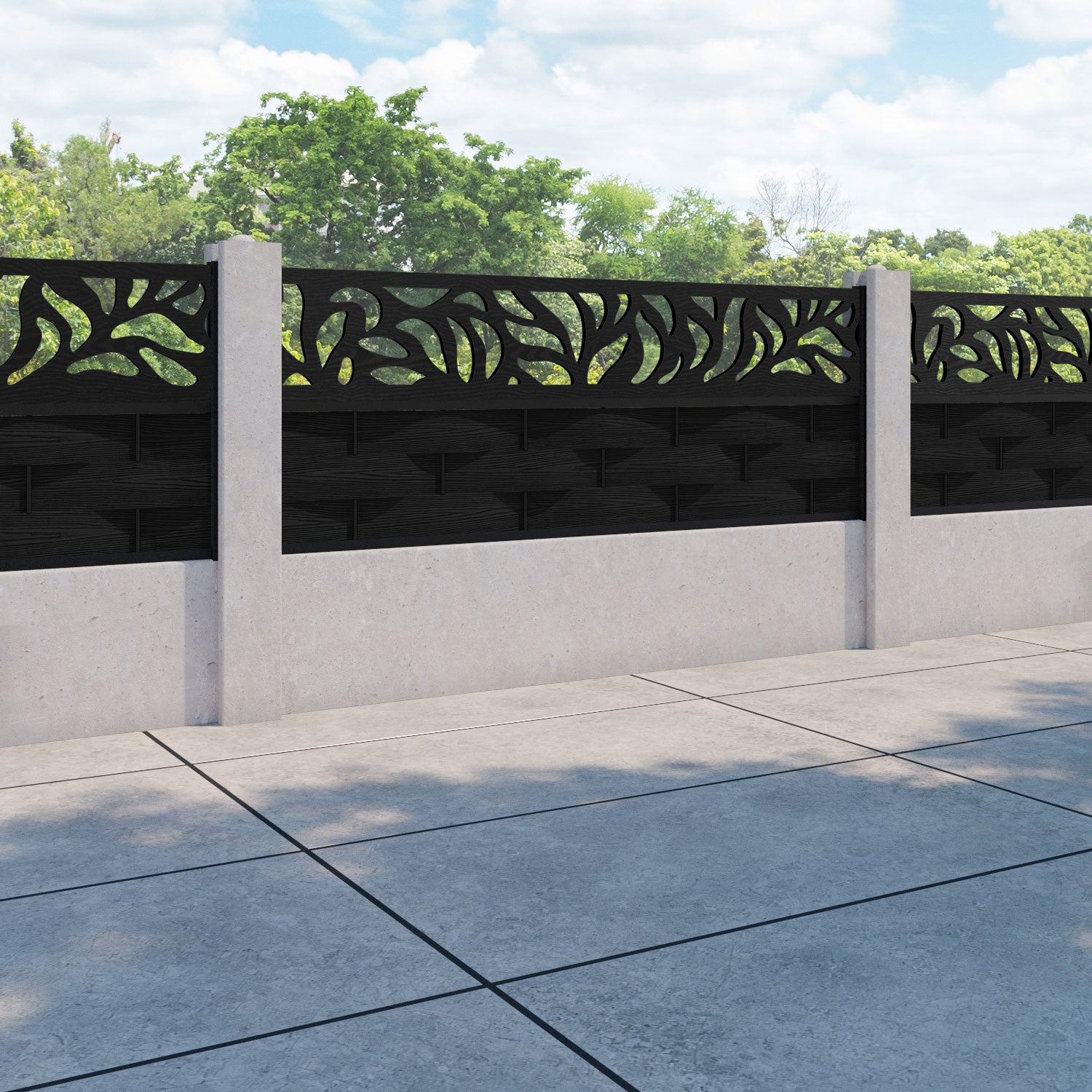 Ripple Plume Fence Panel - Black - for existing concrete posts