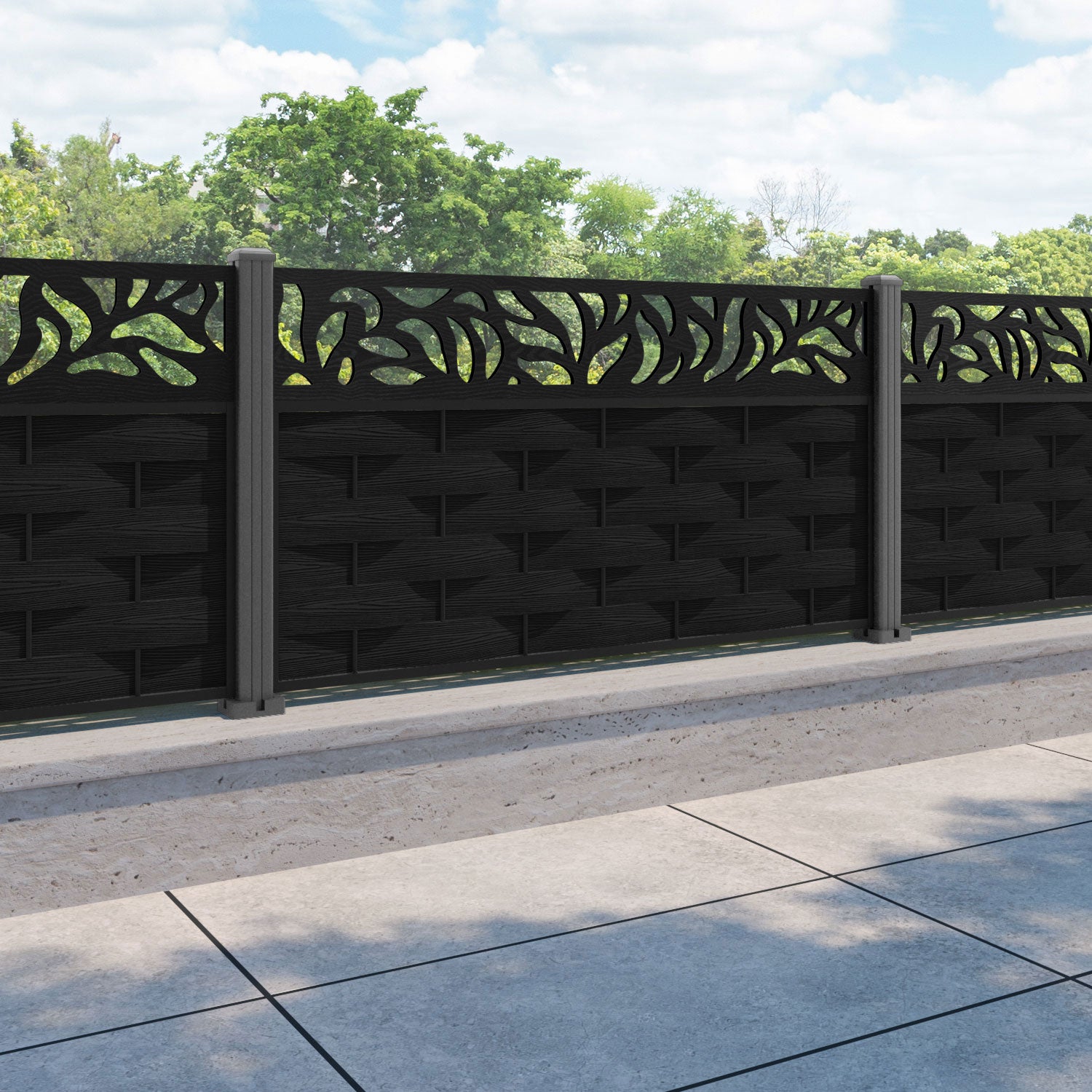 Ripple Plume Fence Panel - Black - with our aluminium posts