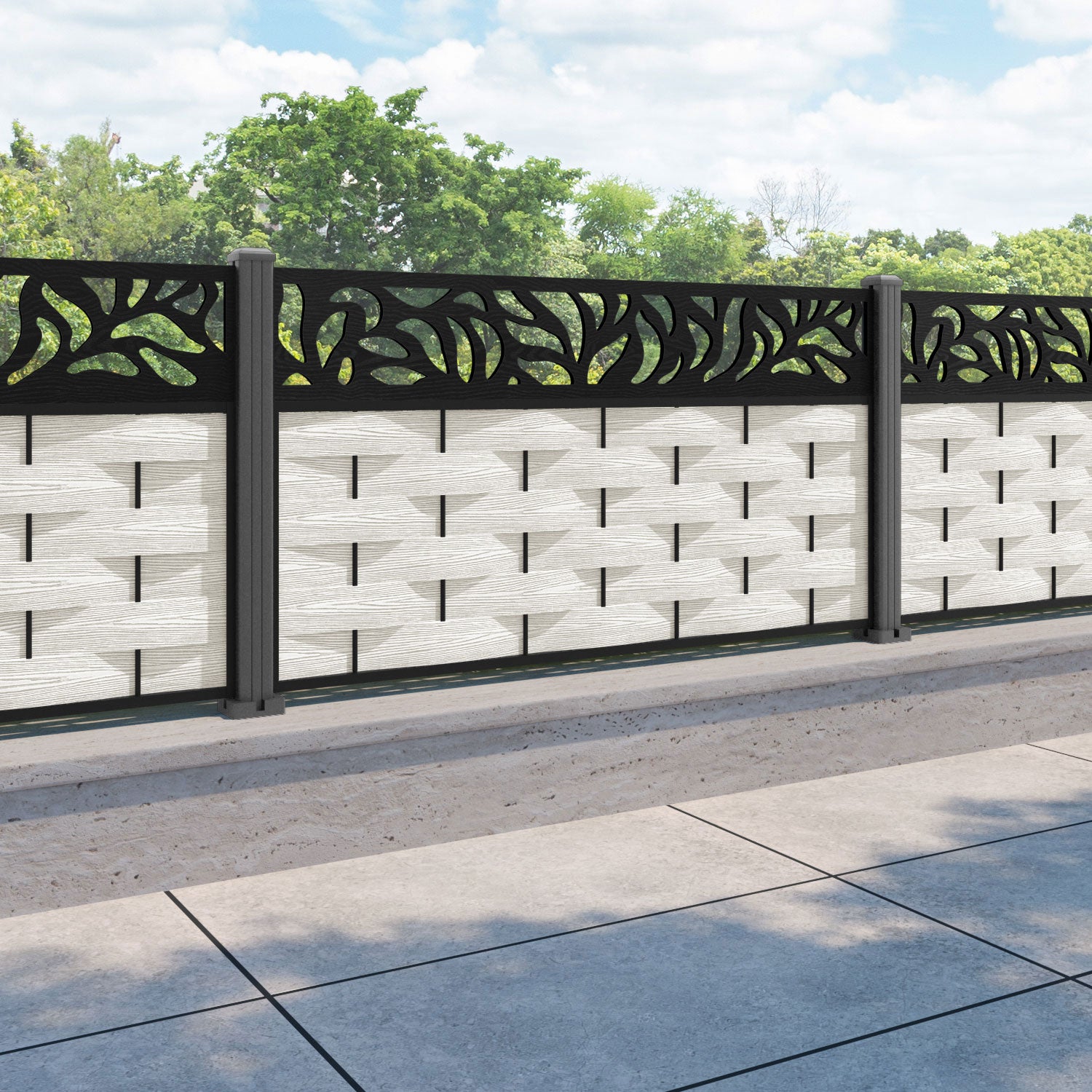 Ripple Plume Fence Panel - Light Stone - with our aluminium posts