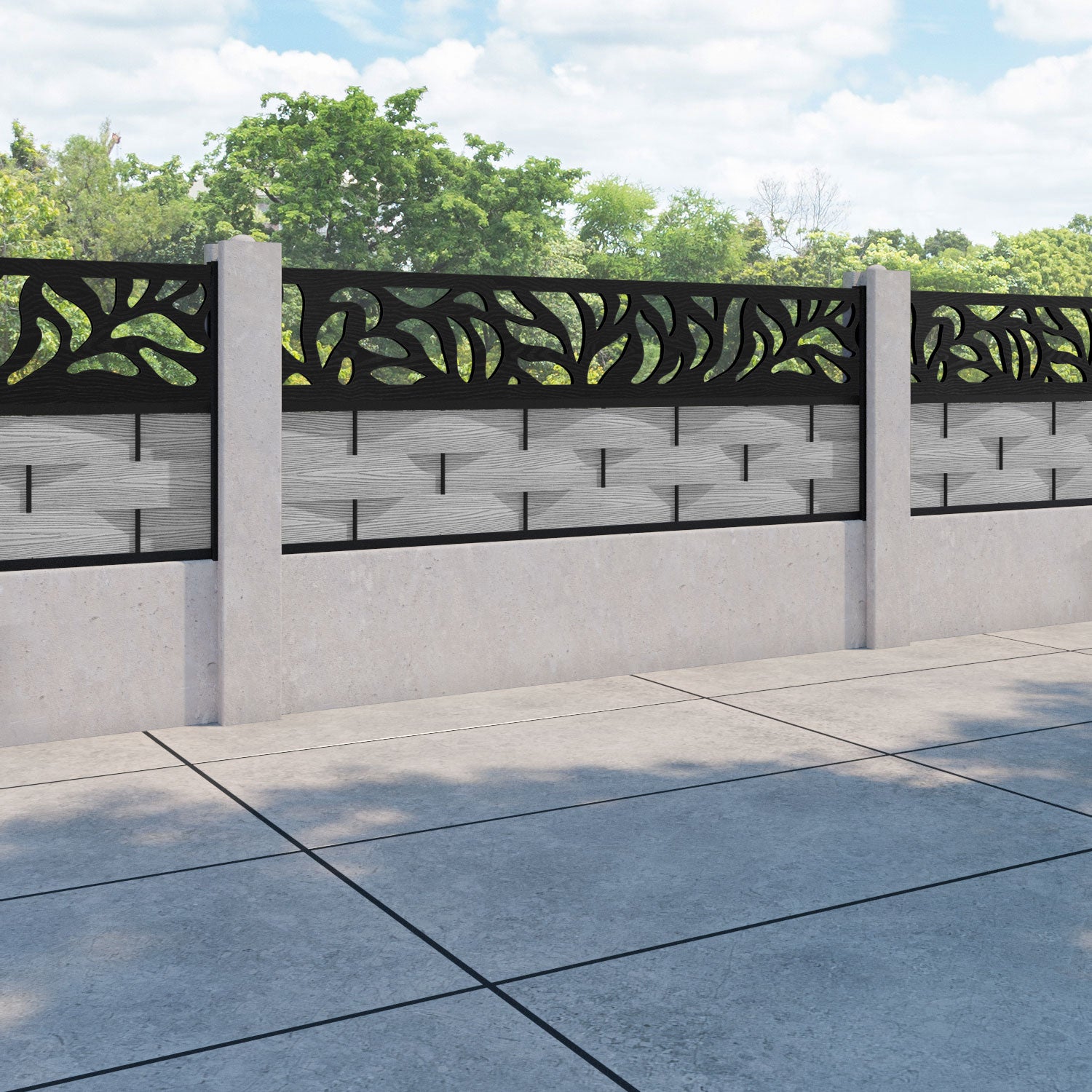 Ripple Plume Fence Panel - Light Grey - for existing concrete posts