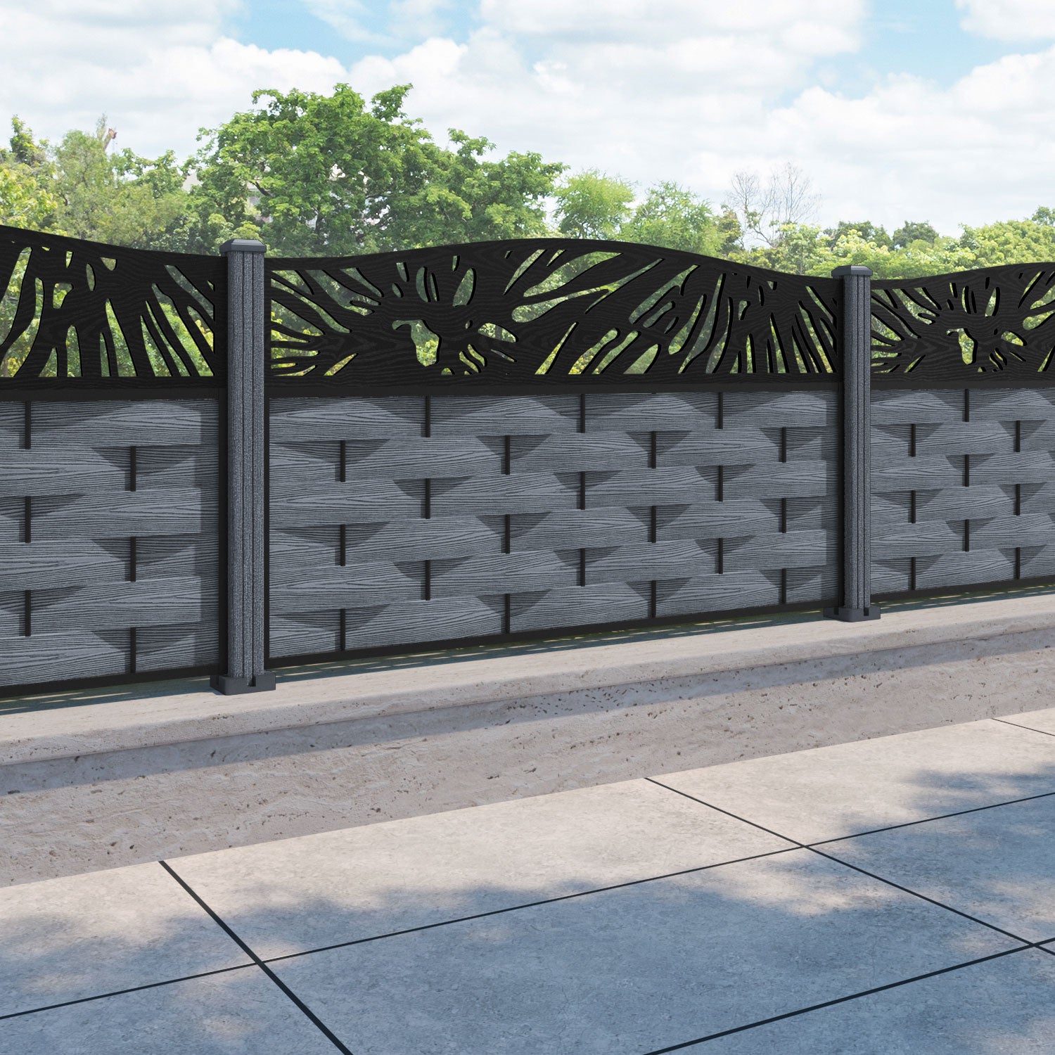 Ripple Poppy Curved Top Fence Panel - Anthracite - with our composite posts