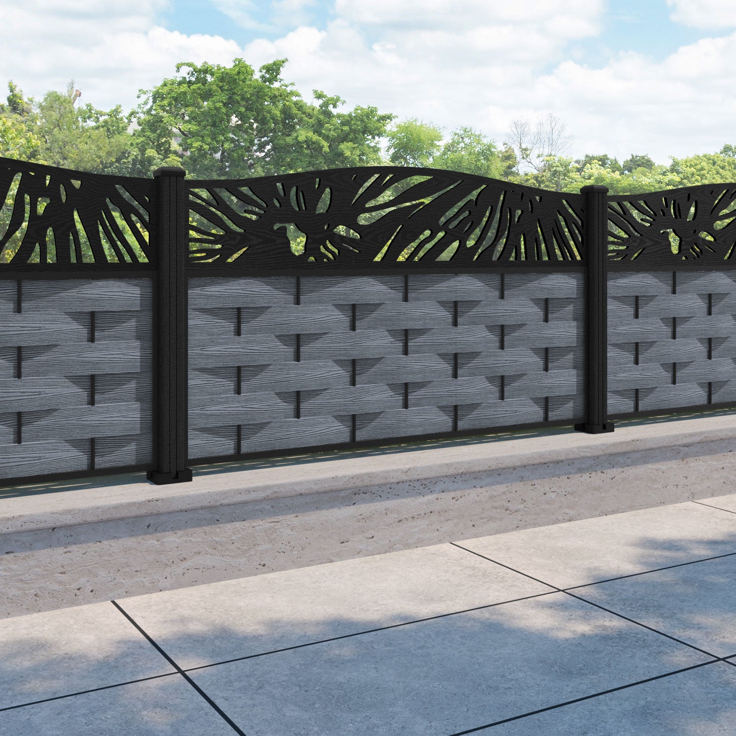 Ripple Poppy Curved Top Fence Panel - Anthracite - with our composite posts