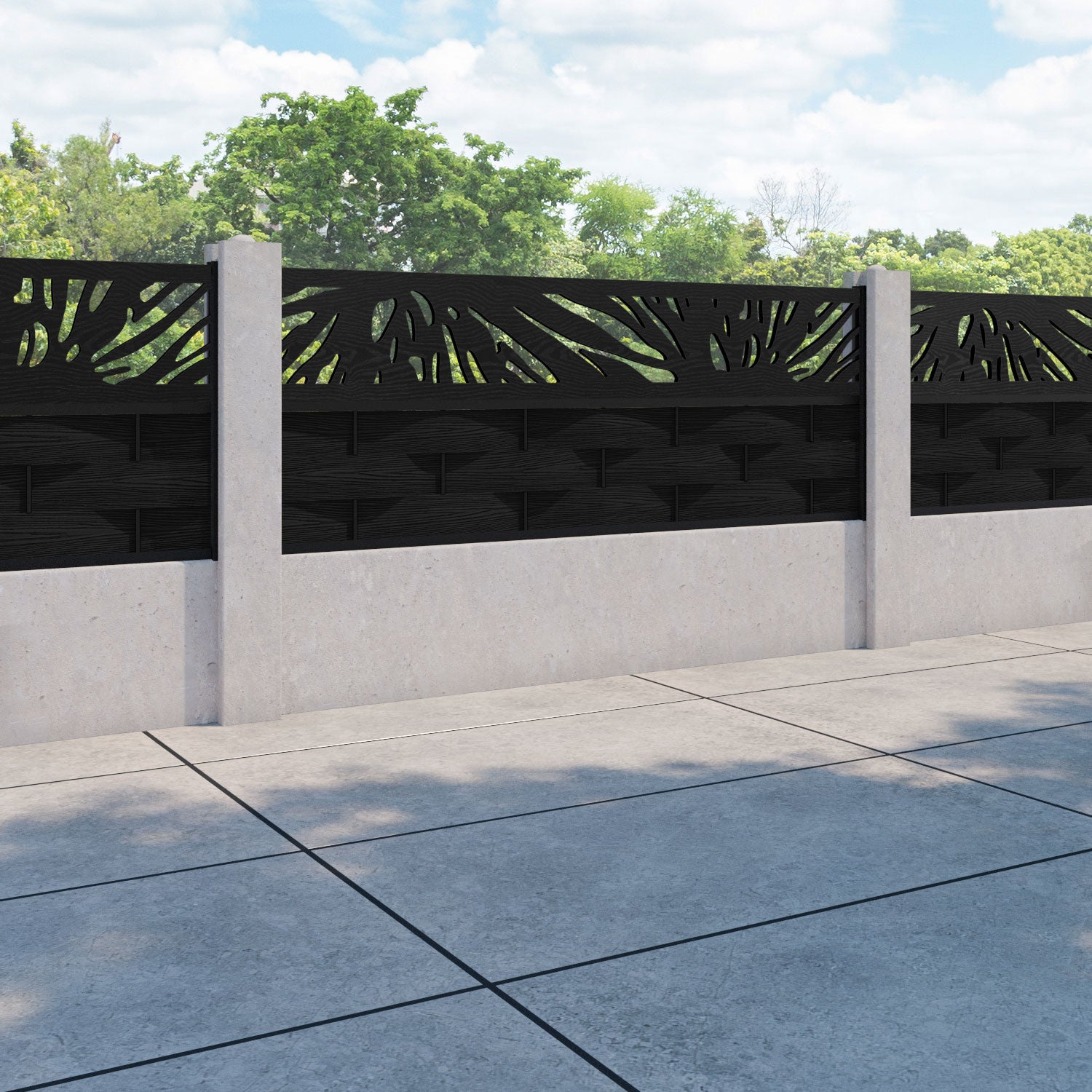 Ripple Poppy Fence Panel - Black - for existing concrete posts