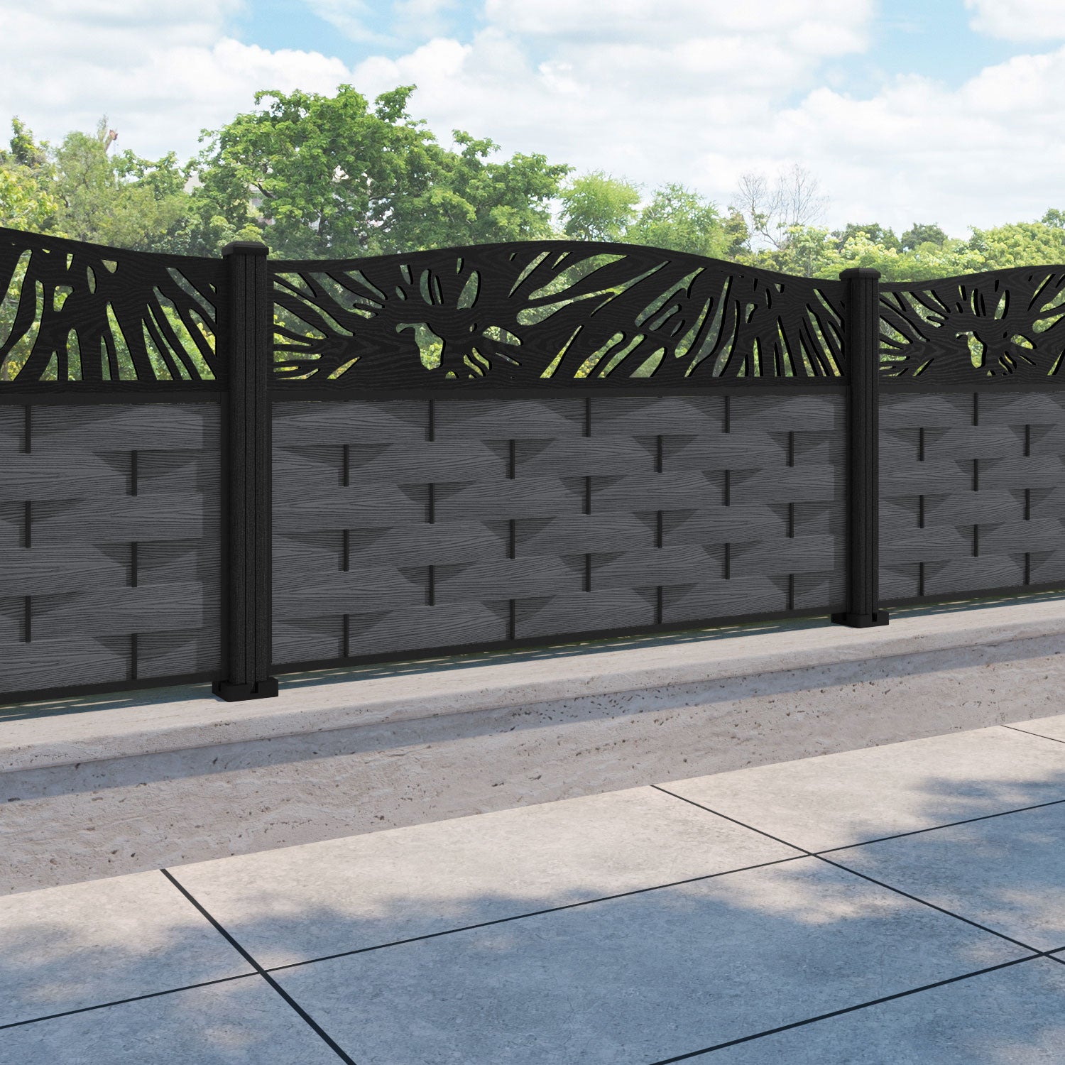 Ripple Poppy Curved Top Fence Panel - Dark Grey - with our composite posts