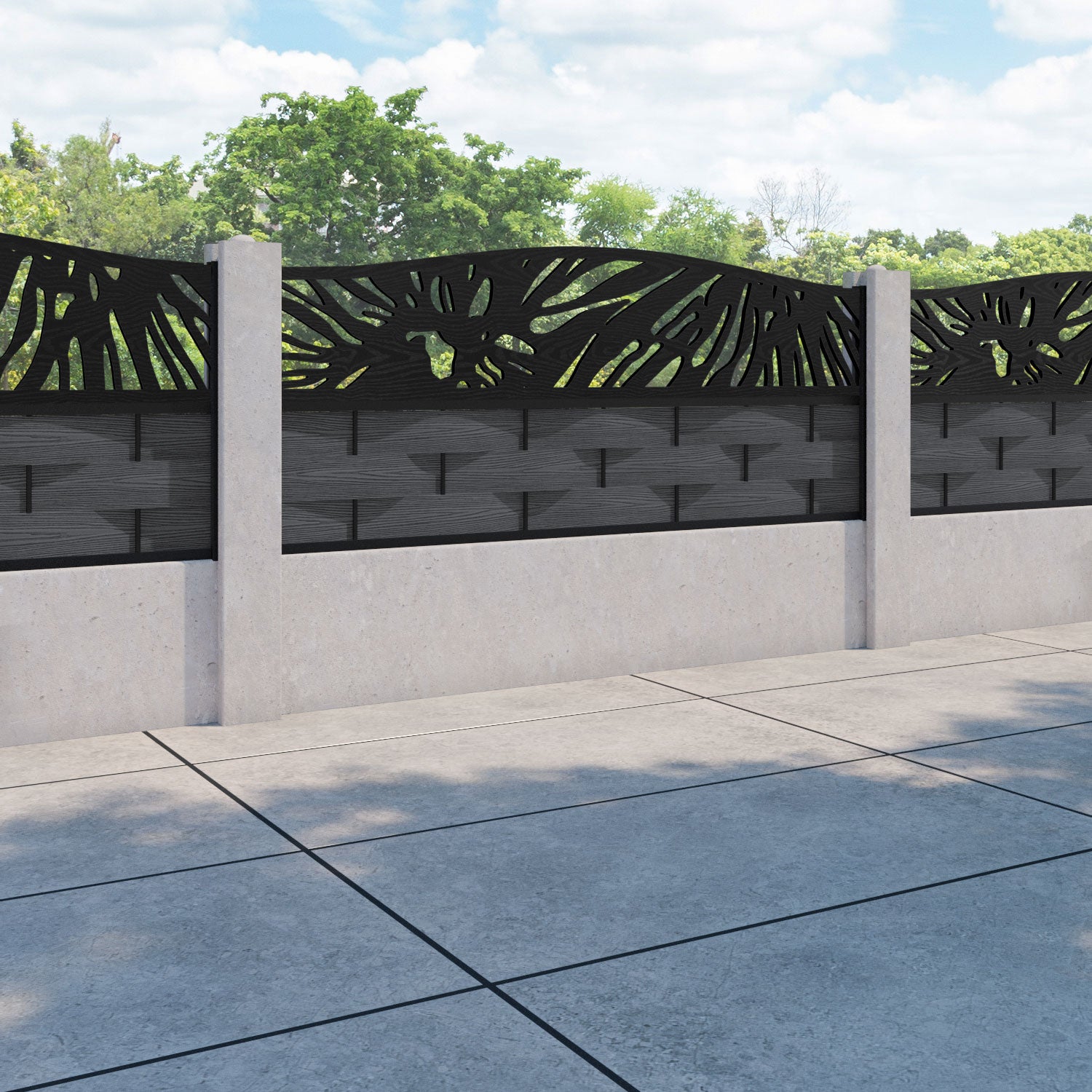 Ripple Poppy Curved Top Fence Panel - Dark Grey - for existing concrete posts