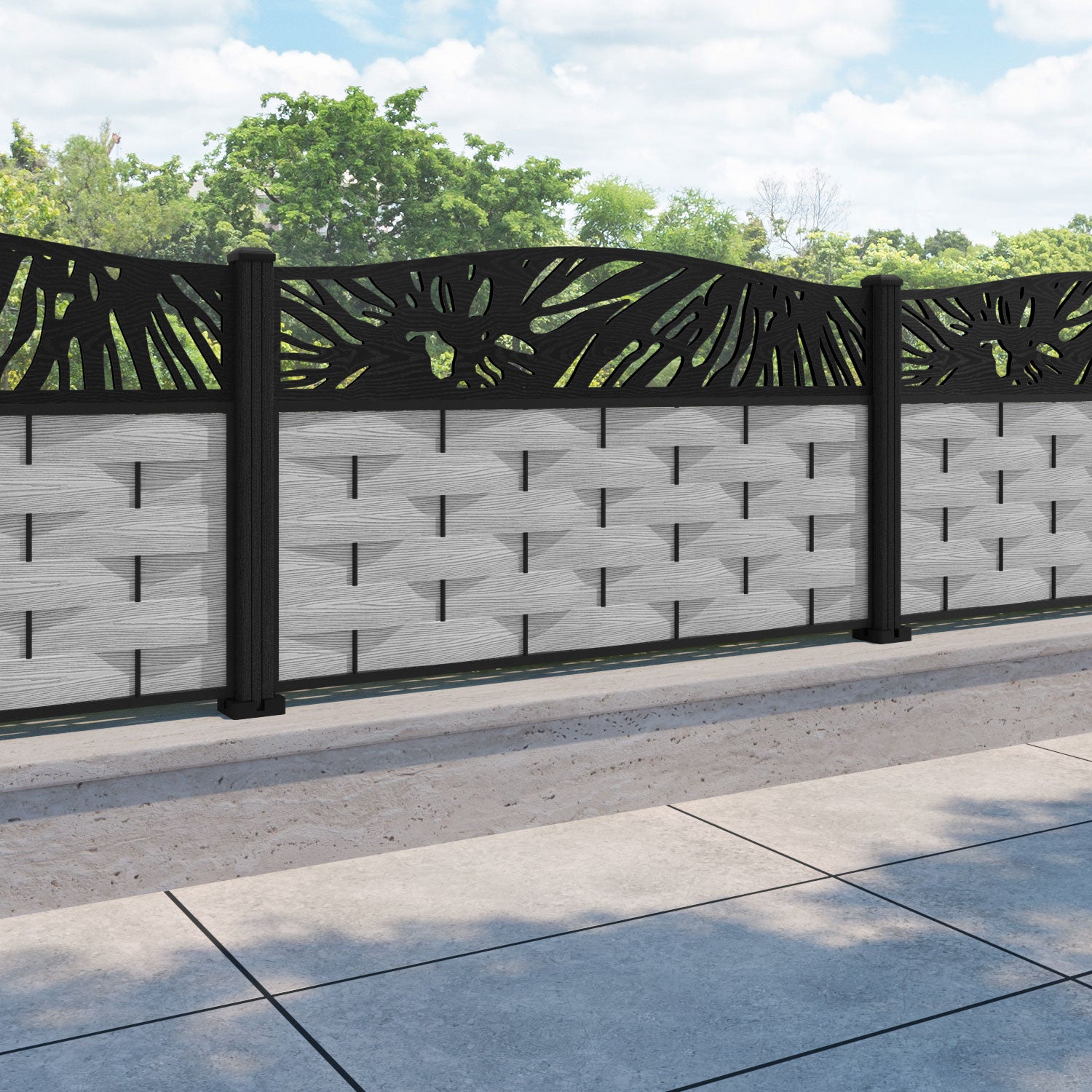 Ripple Poppy Curved Top Fence Panel - Light Grey - with our composite posts