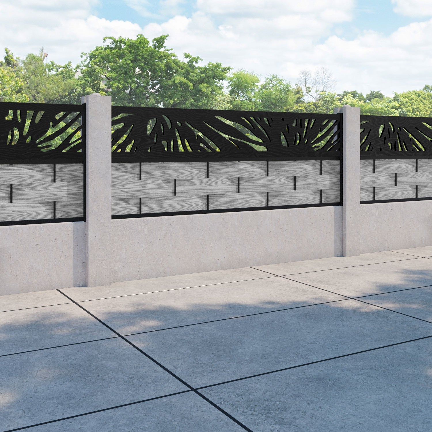Ripple Poppy Fence Panel - Light Grey - for existing concrete posts