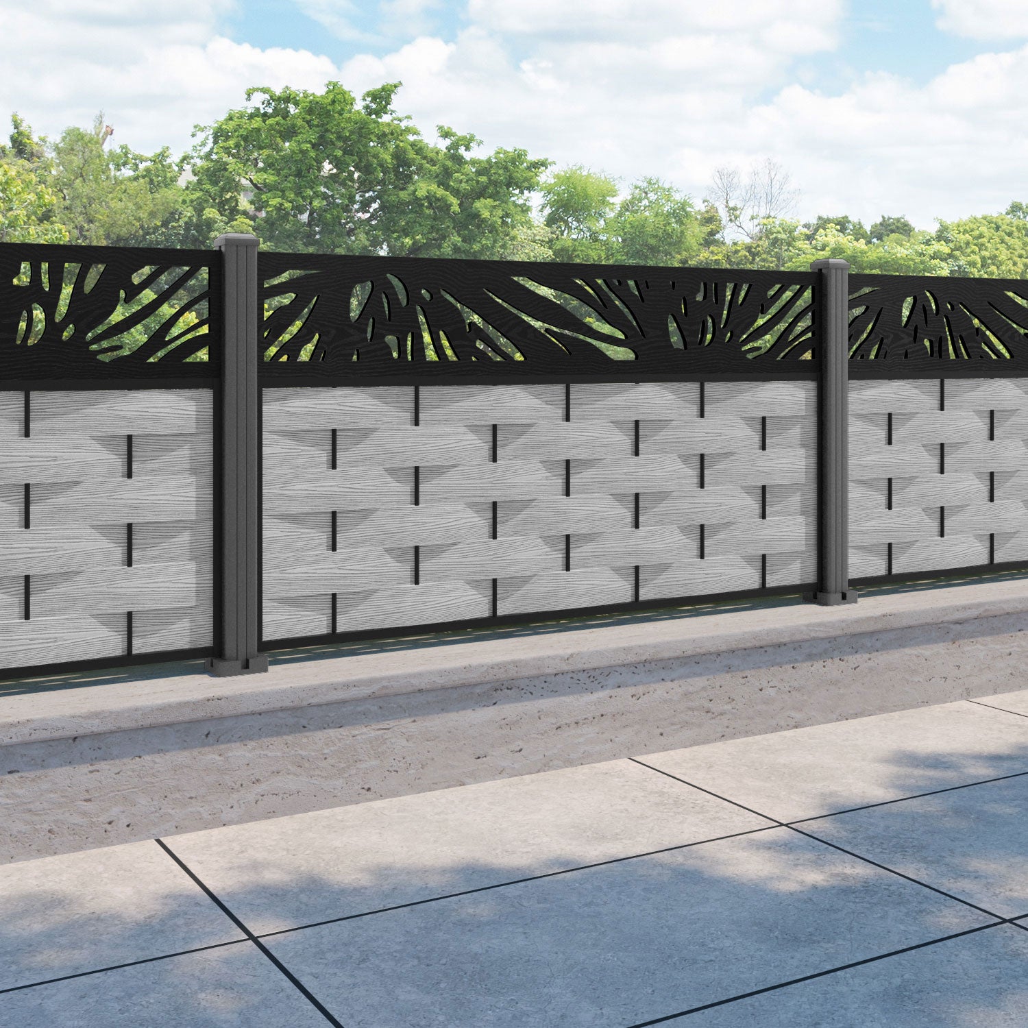 Ripple Poppy Fence Panel - Light Grey - with our aluminium posts