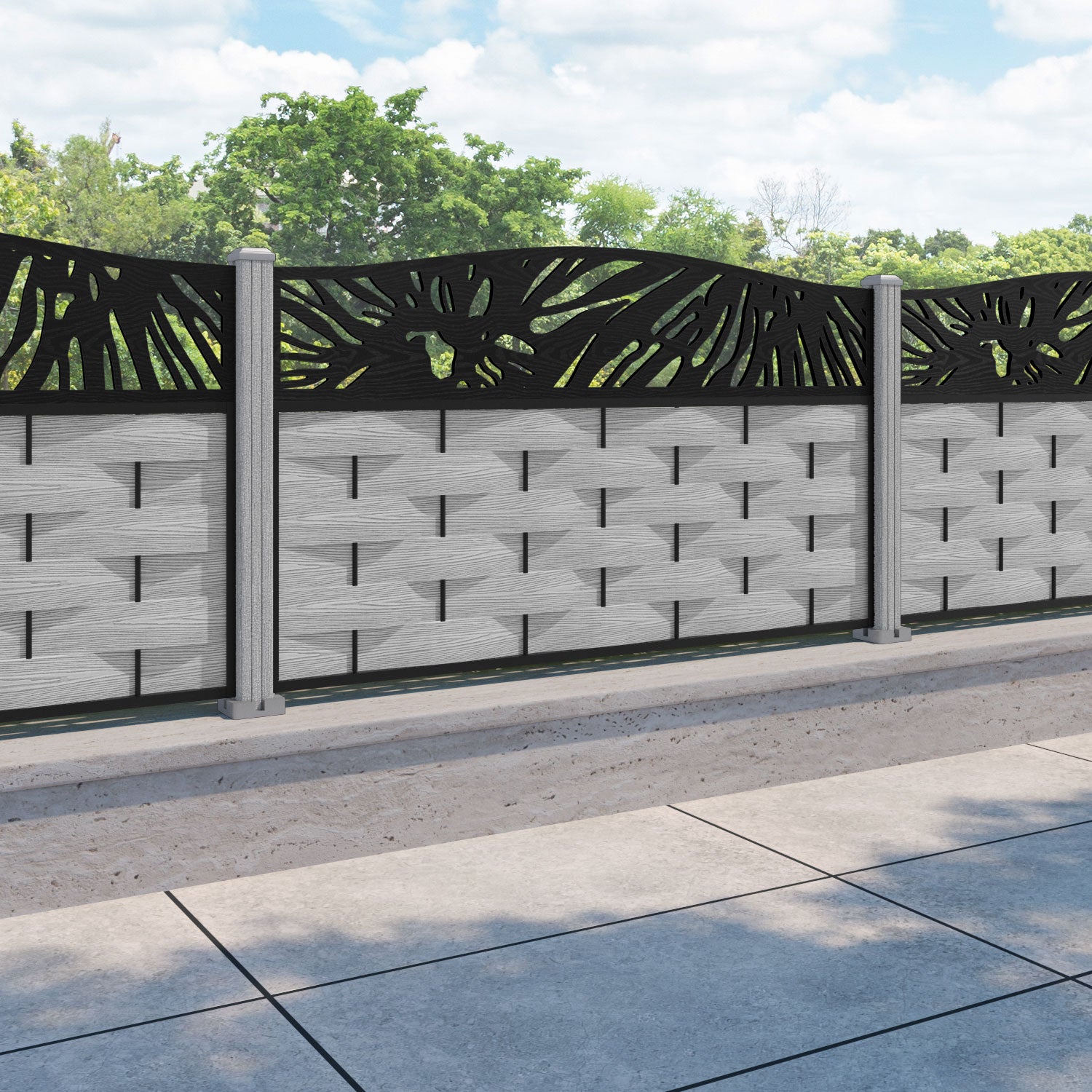 Ripple Poppy Curved Top Fence Panel - Light Grey - with our composite posts