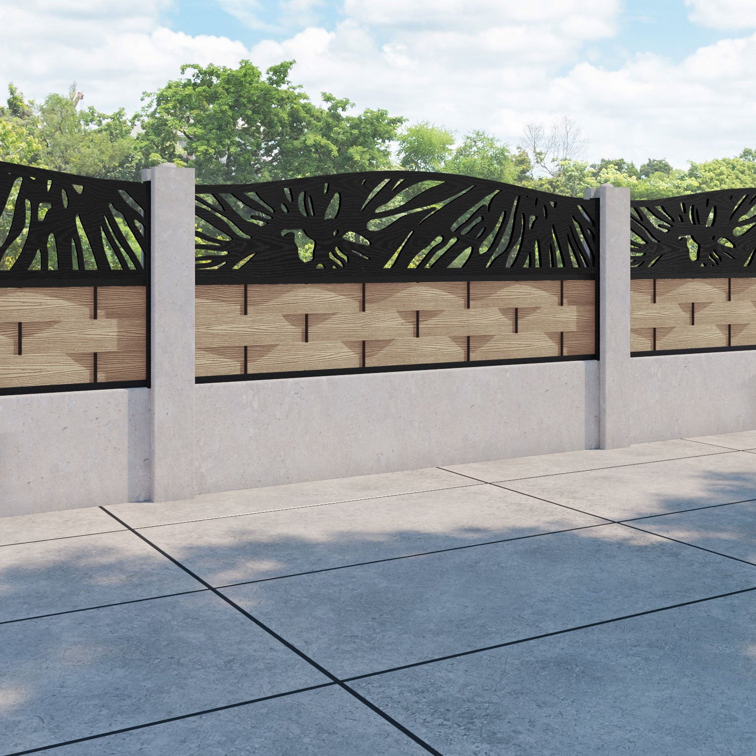 Ripple Poppy Curved Top Fence Panel - Light Oak - for existing concrete posts