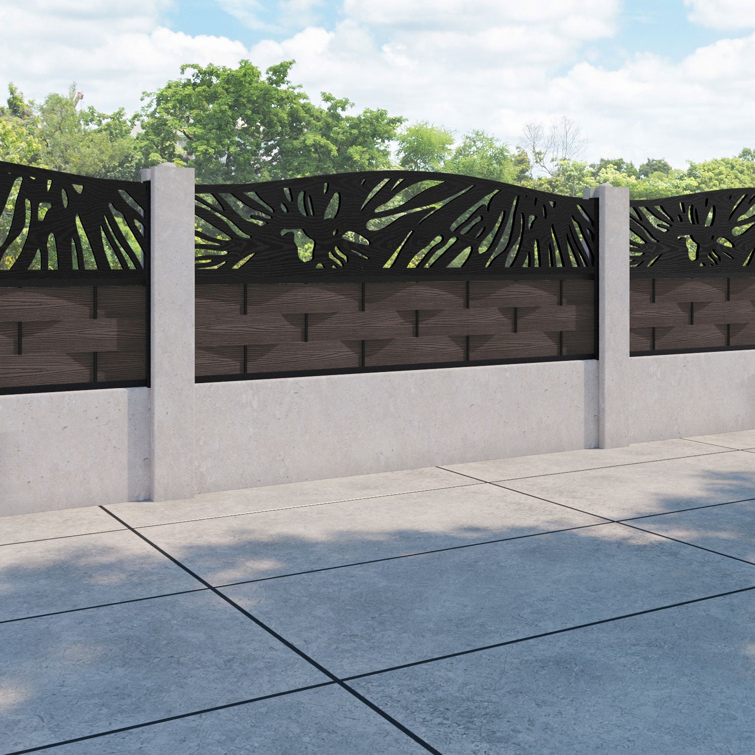 Ripple Poppy Curved Top Fence Panel - Mid Brown - for existing concrete posts