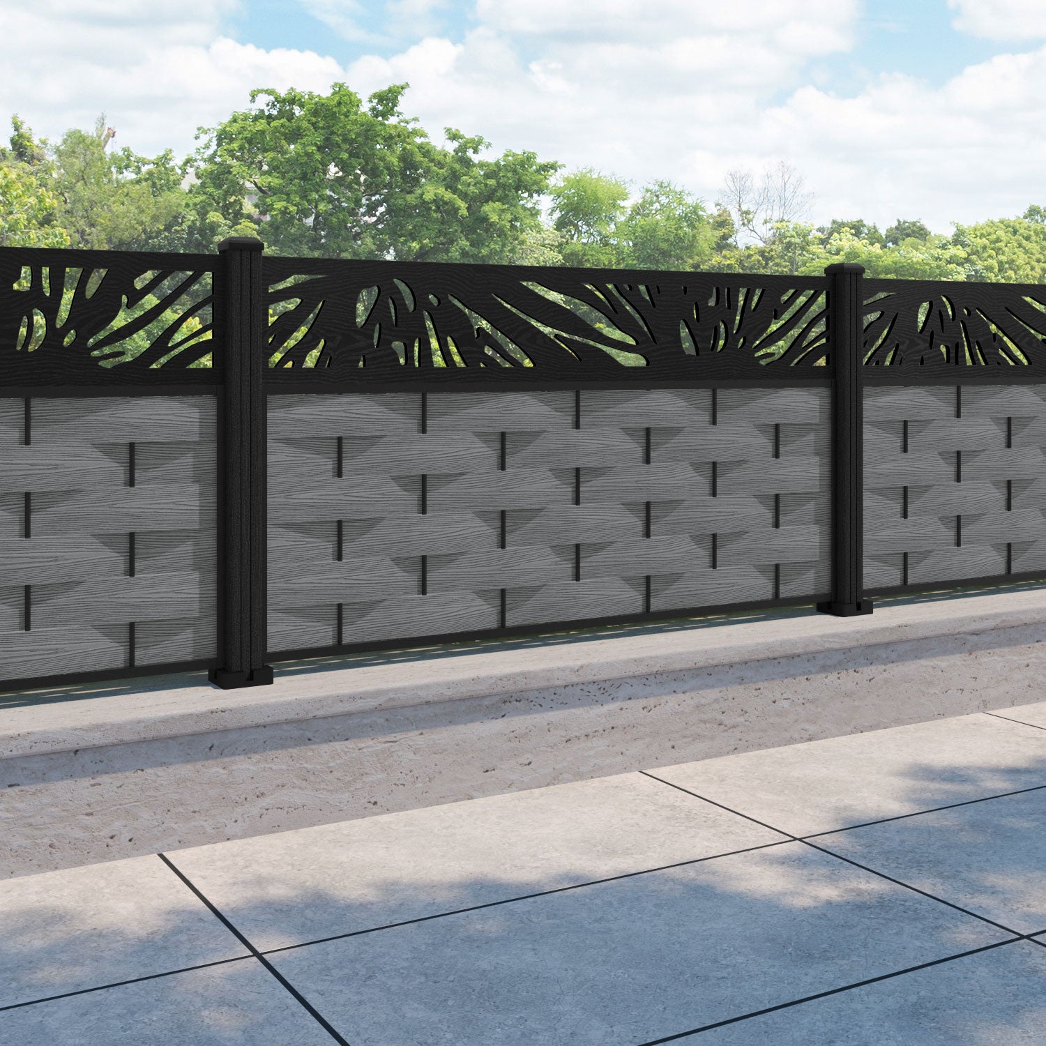Ripple Poppy Fence Panel - Mid Grey - with our composite posts