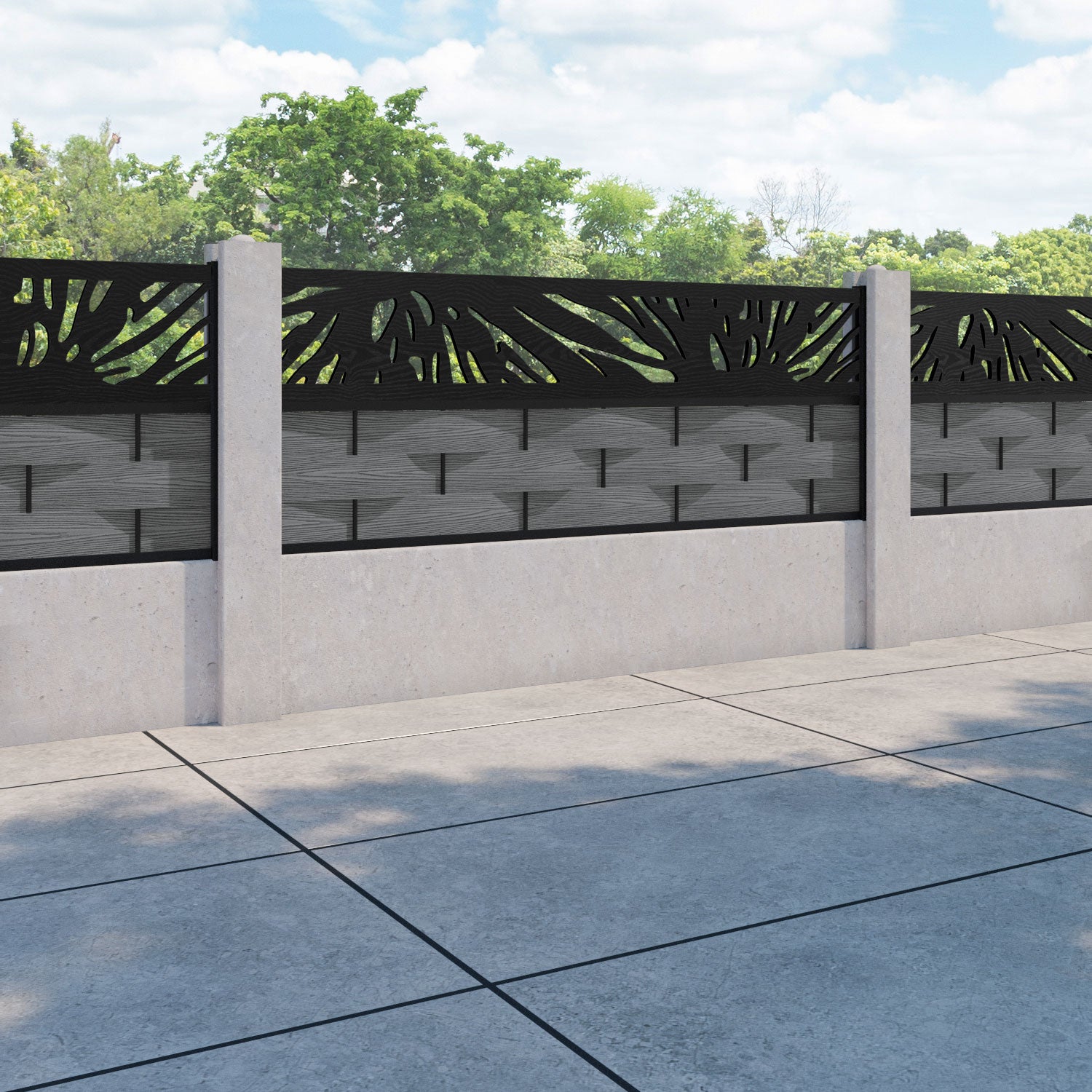 Ripple Poppy Fence Panel - Mid Grey - for existing concrete posts