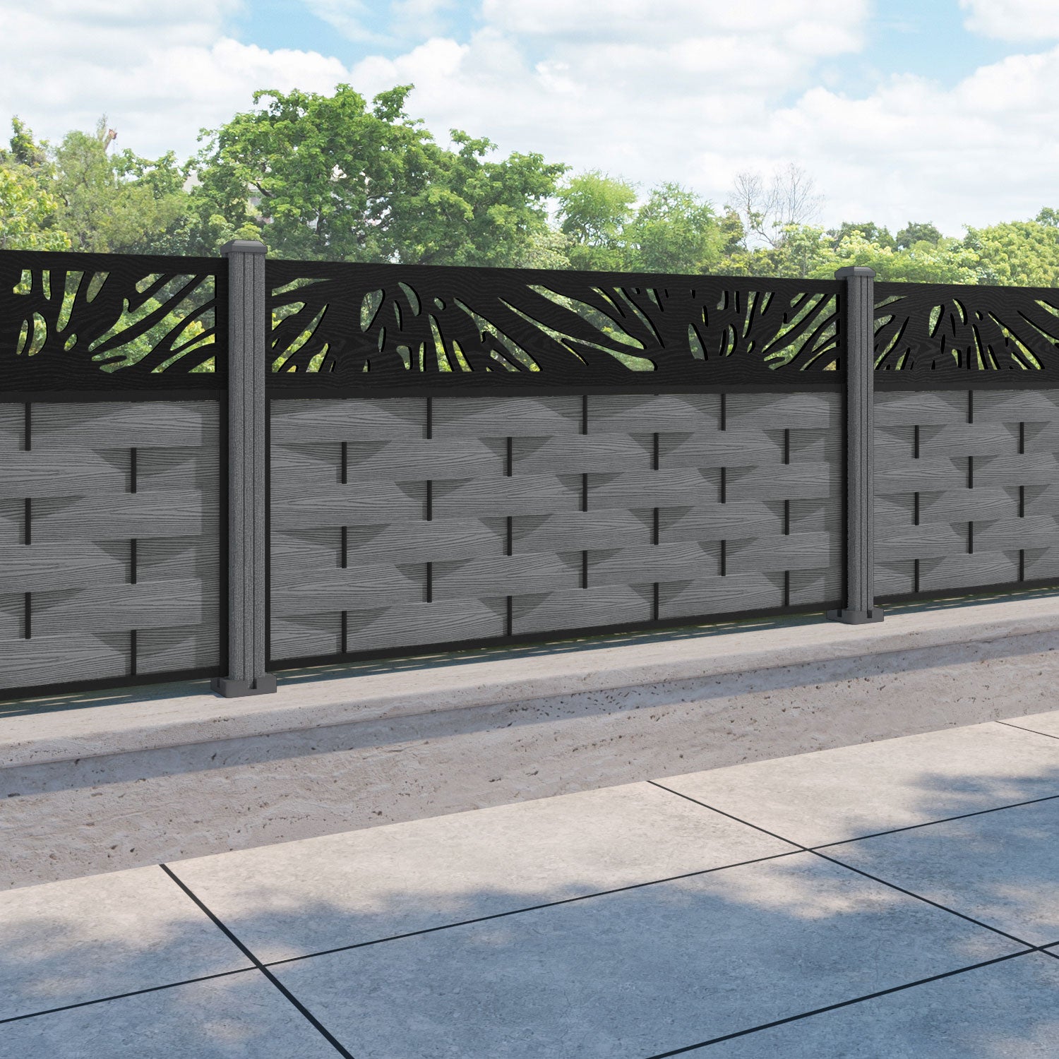 Ripple Poppy Fence Panel - Mid Grey - with our composite posts