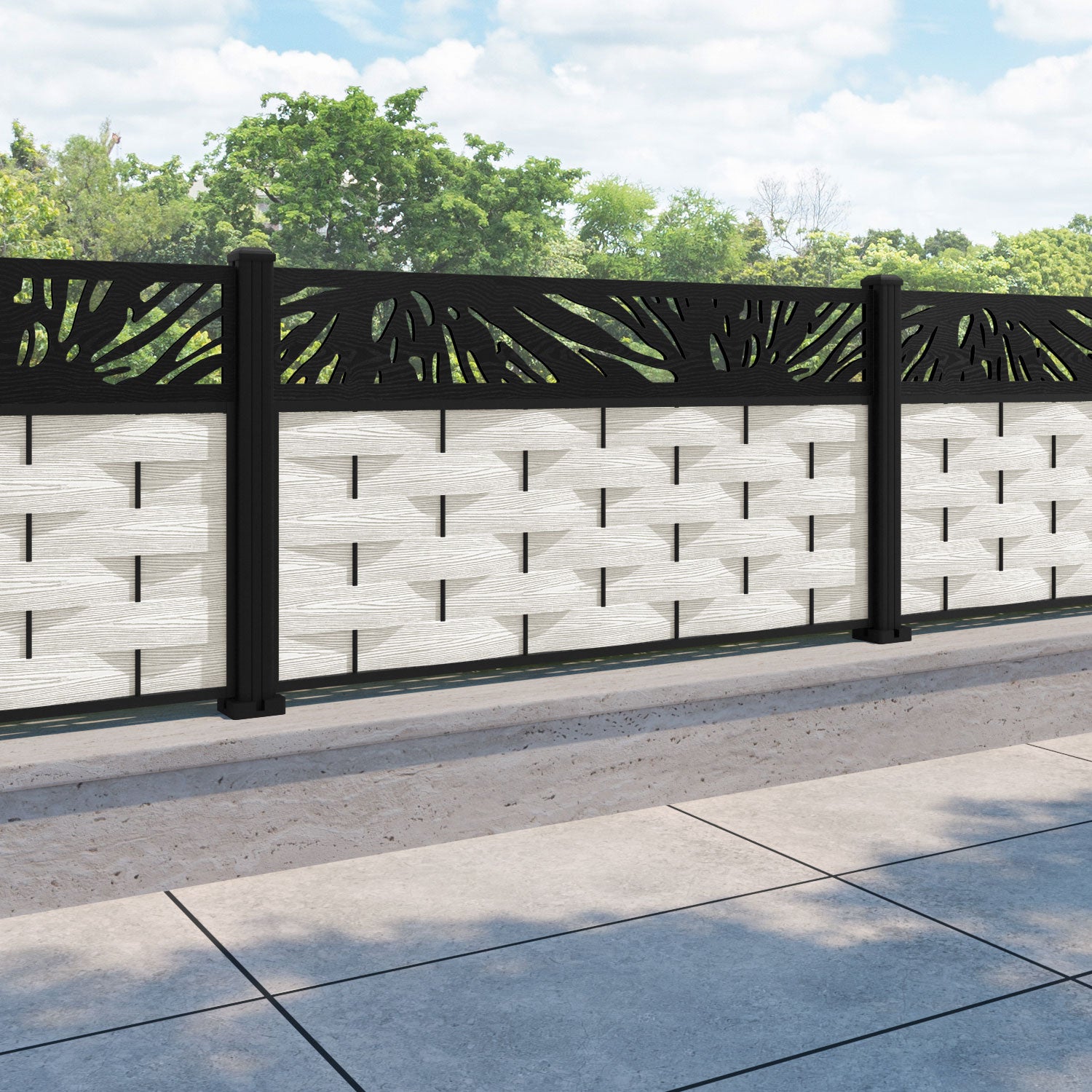 Ripple Poppy Fence Panel - Light Stone - with our aluminium posts