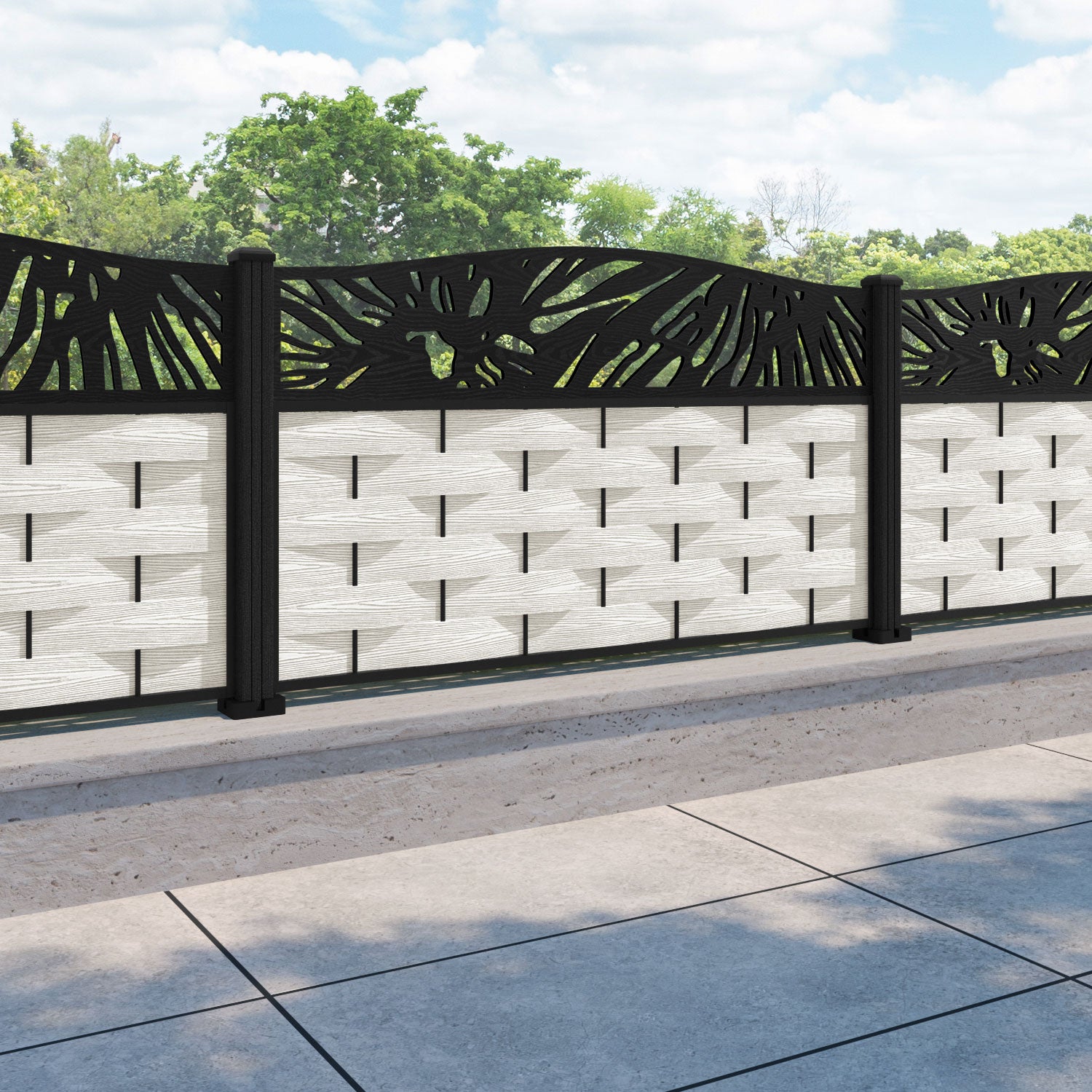 Ripple Poppy Curved Top Fence Panel - Light Stone - with our composite posts