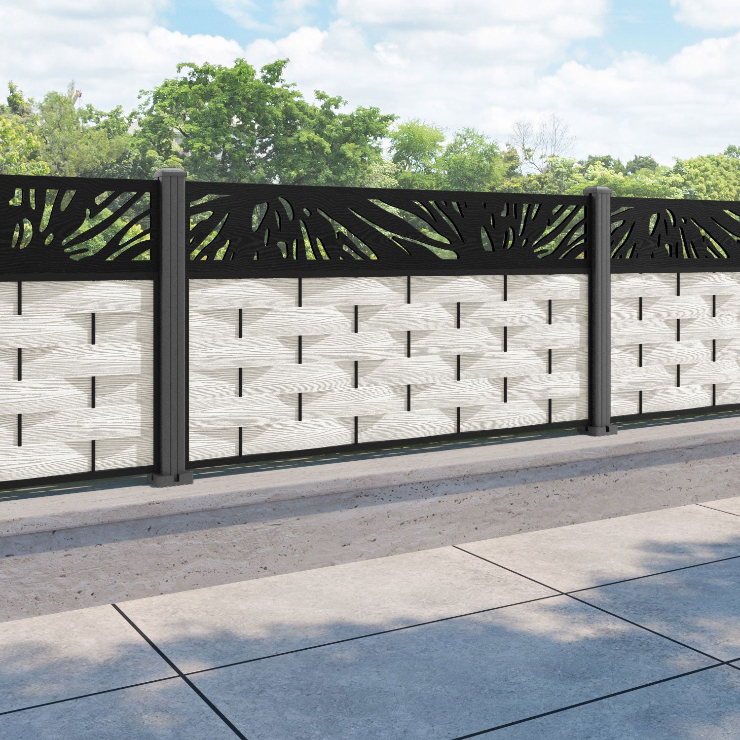 Ripple Poppy Fence Panel - Light Stone - with our aluminium posts