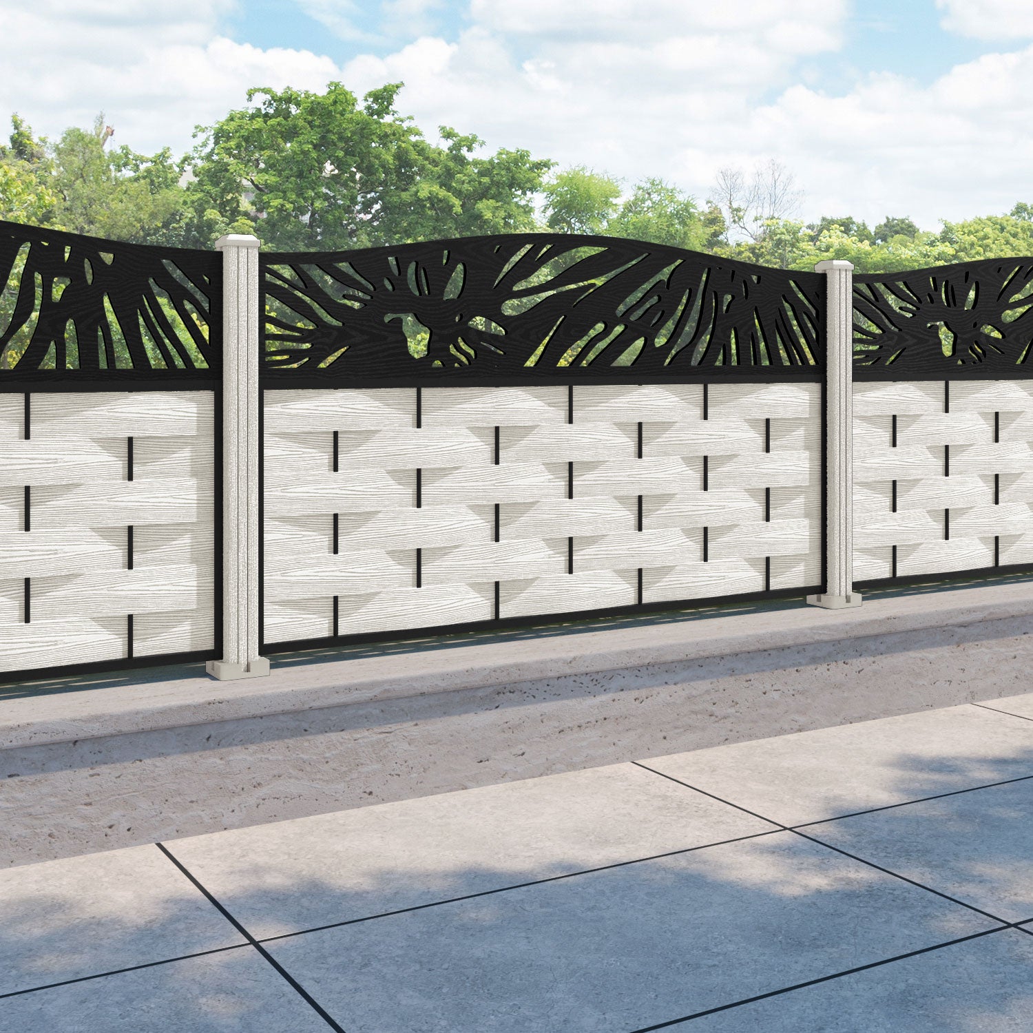 Ripple Poppy Curved Top Fence Panel - Light Stone - with our composite posts