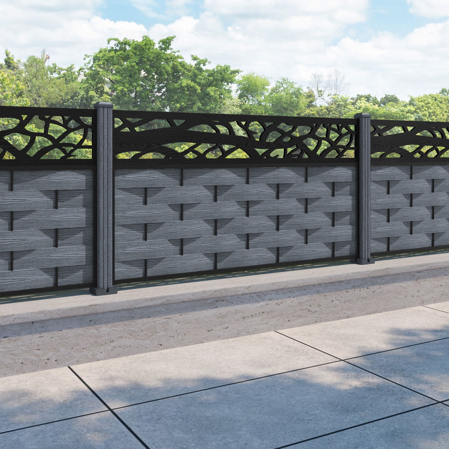 Ripple Twilight Fence Panel - Anthracite - with our composite posts
