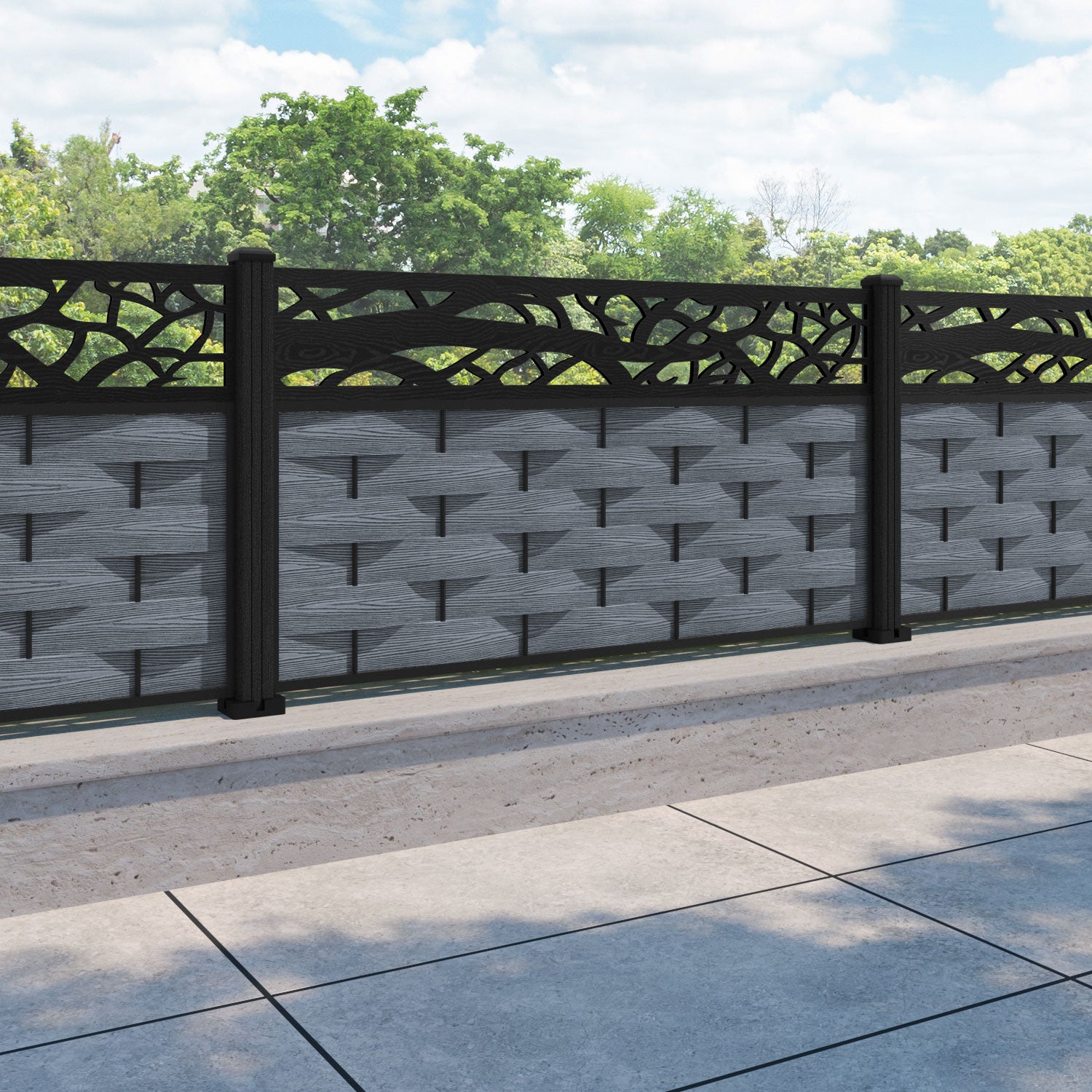 Ripple Twilight Fence Panel - Anthracite - with our composite posts