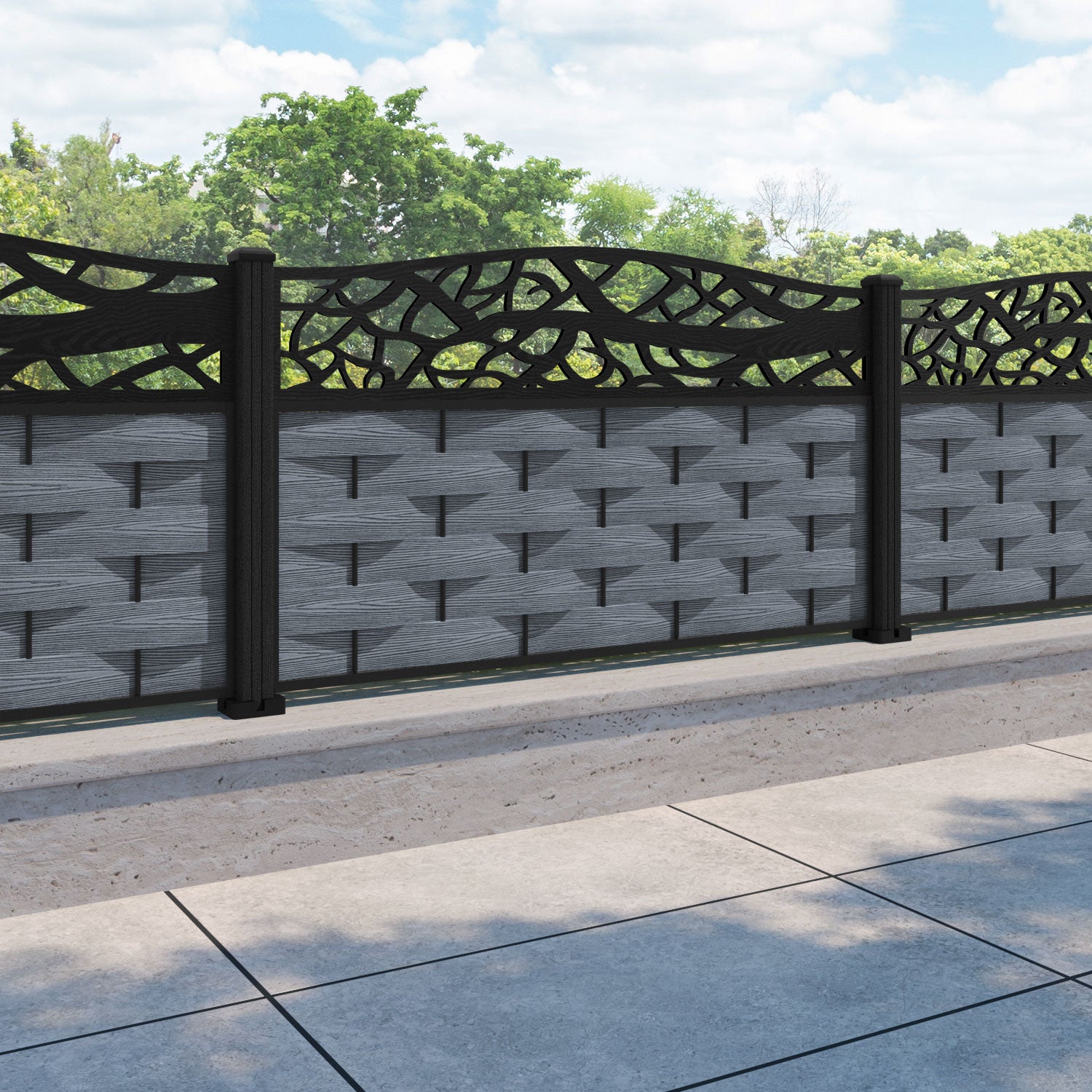 Ripple Twilight Curved Top Fence Panel - Anthracite - with our composite posts