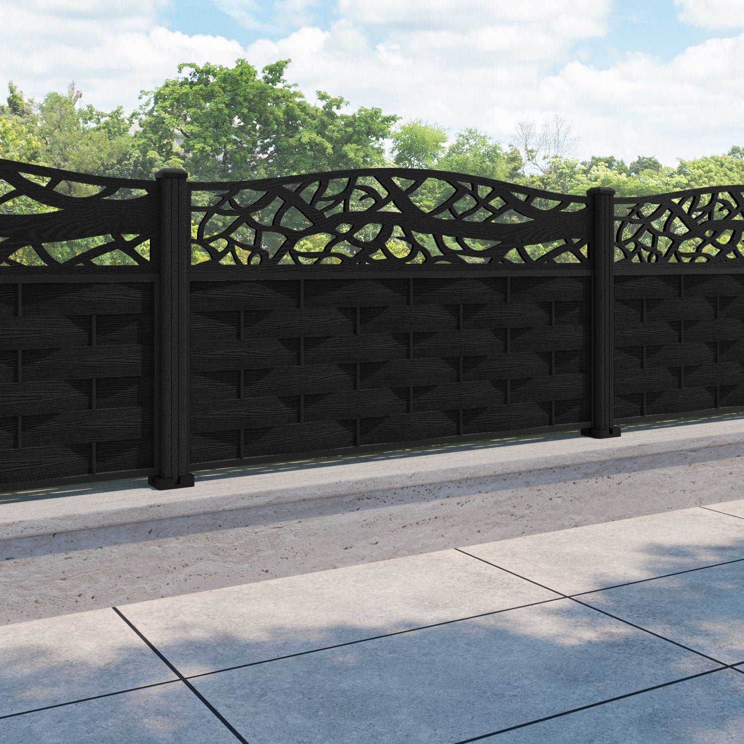 Ripple Twilight Curved Top Fence Panel - Black - with our composite posts