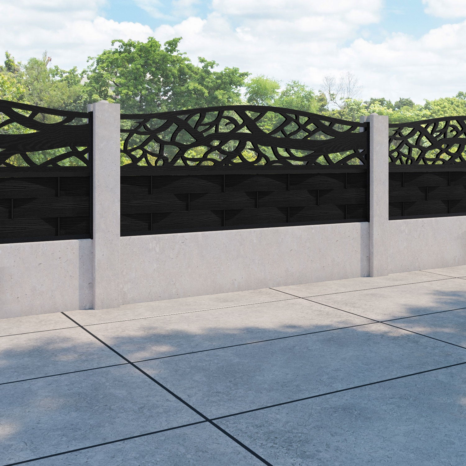 Ripple Twilight Curved Top Fence Panel - Black - for existing concrete posts