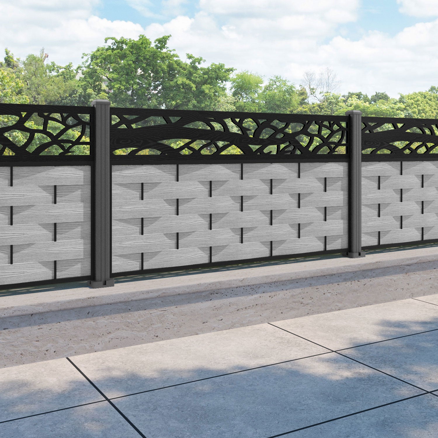 Ripple Twilight Fence Panel - Light Grey - with our aluminium posts