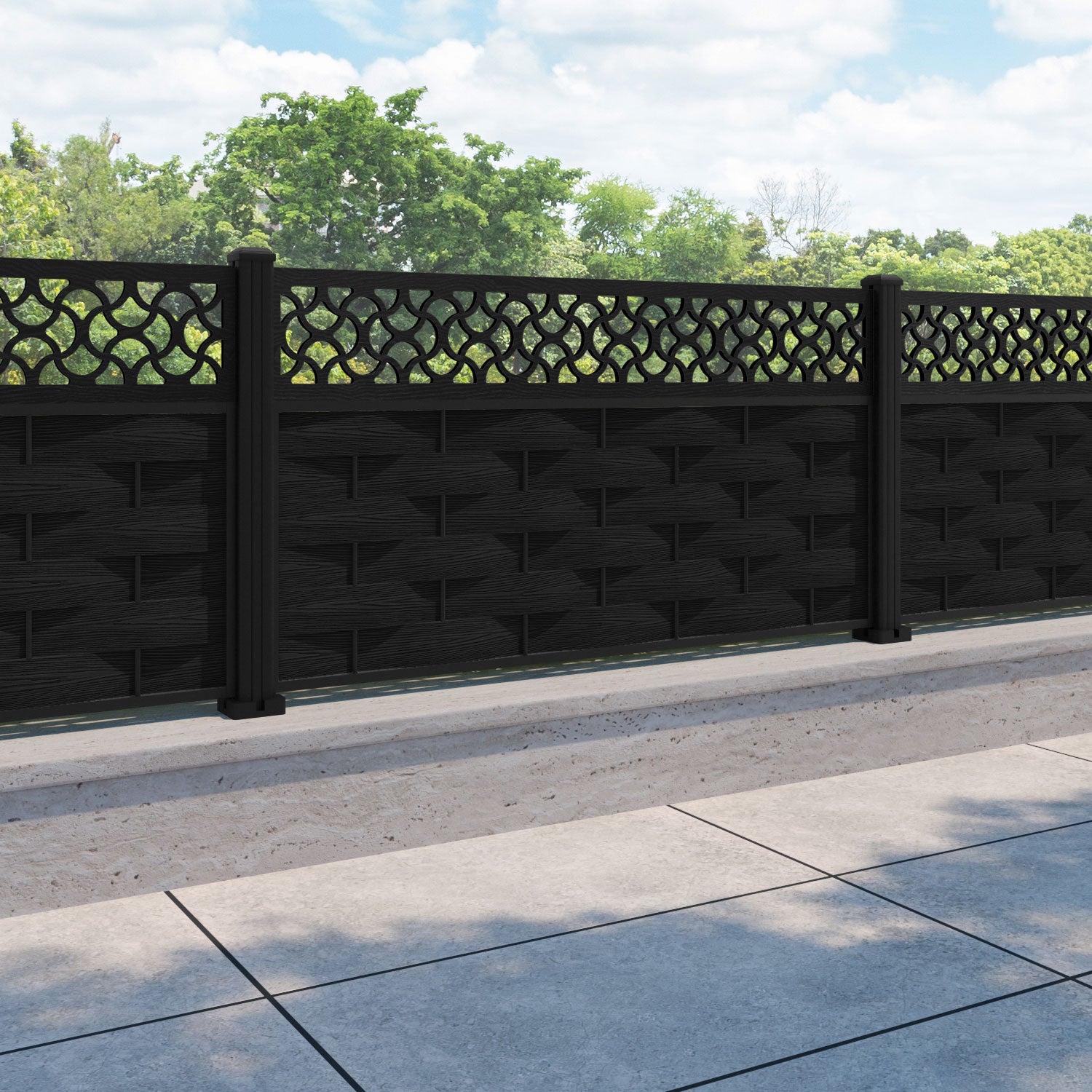 Ripple Vida Fence Panel - Black - with our aluminium posts