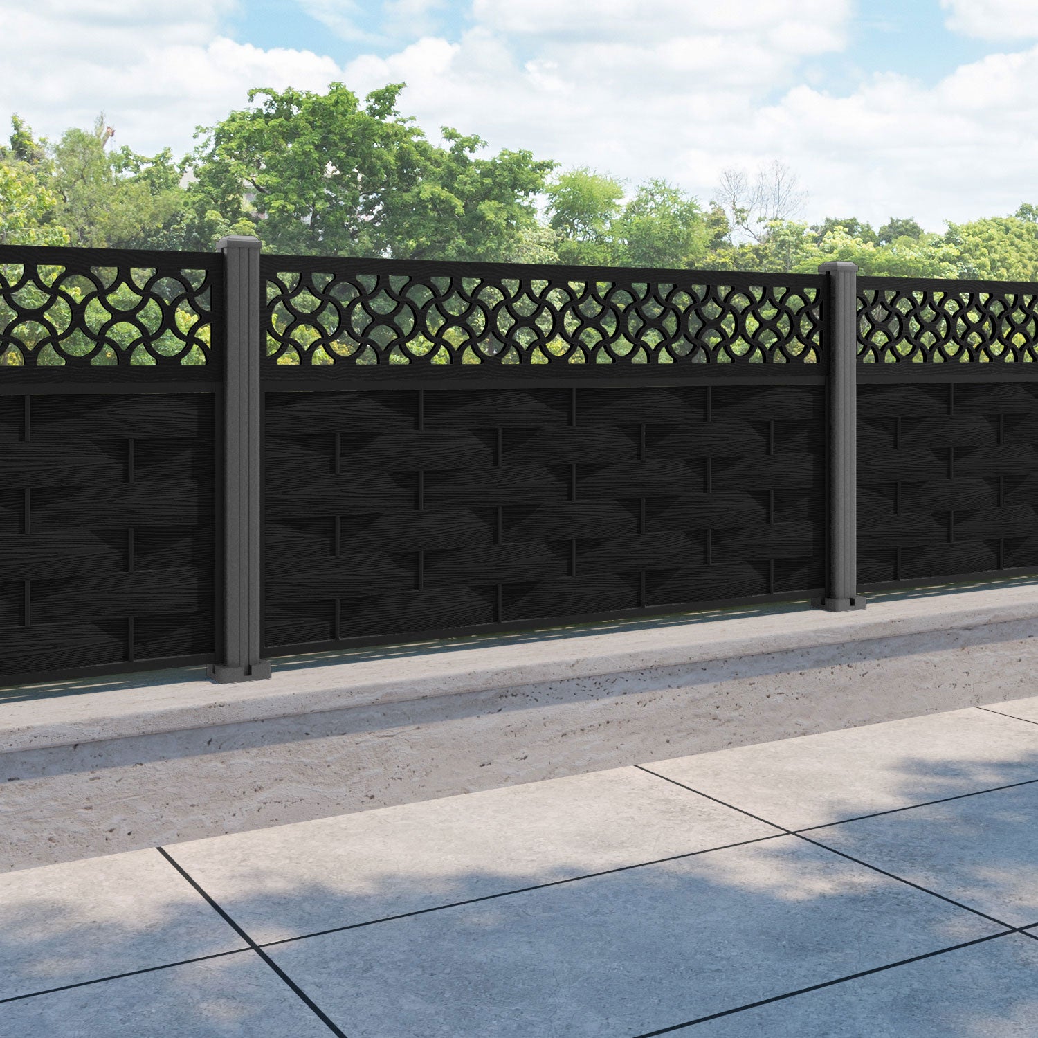Ripple Vida Fence Panel - Black - with our aluminium posts